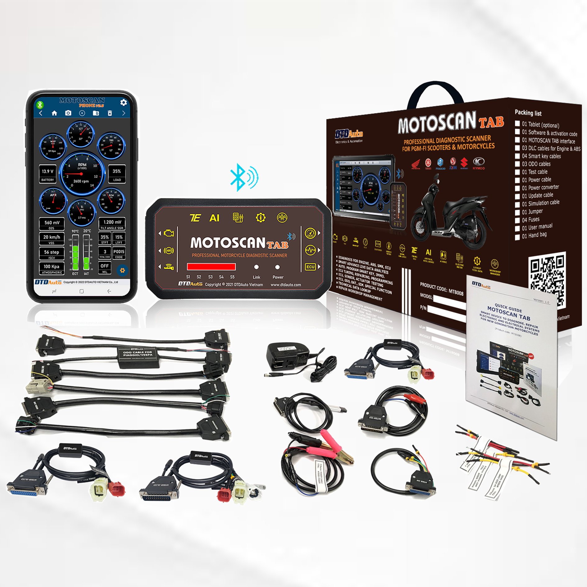 DTDAUTO MOTOSCAN PHONE - MOTORCYCLES DIAGNOSIS TOOL STABLE SYSTEM OPTIMIZATION ODO VALUE CORRECTION, ECU SIGNAL SIMULATION