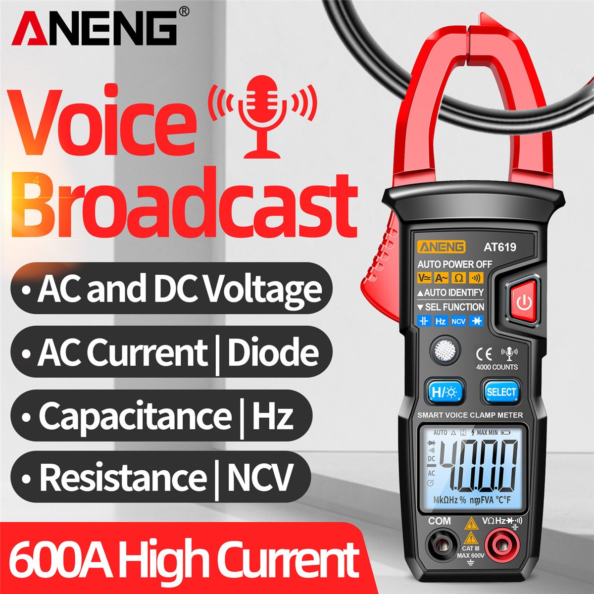 ANENG AT619 Clamp Meters Voice Broadcast AC Current Multimeter Ammeter voltage meters TESTER Car Amp Hz Capacitance NCV Ohm Tool