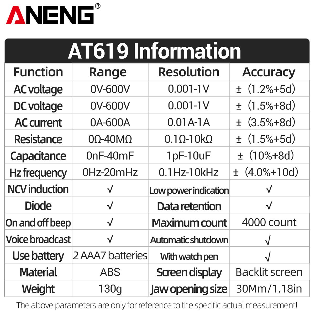 ANENG AT619 Clamp Meters Voice Broadcast AC Current Multimeter Ammeter voltage meters TESTER Car Amp Hz Capacitance NCV Ohm Tool
