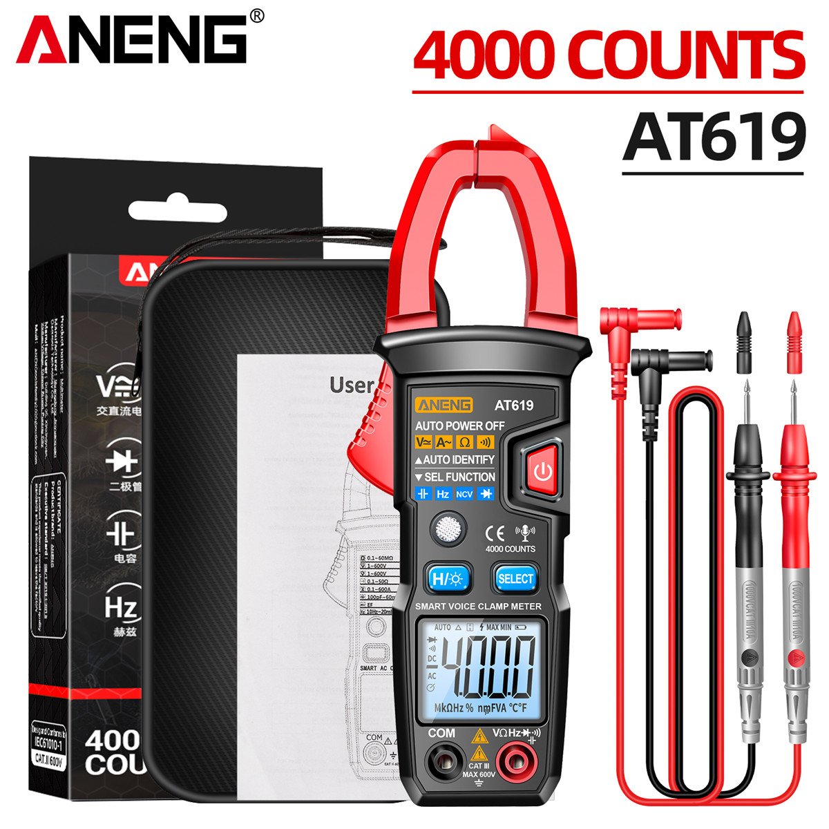 ANENG AT619 Clamp Meters Voice Broadcast AC Current Multimeter Ammeter voltage meters TESTER Car Amp Hz Capacitance NCV Ohm Tool
