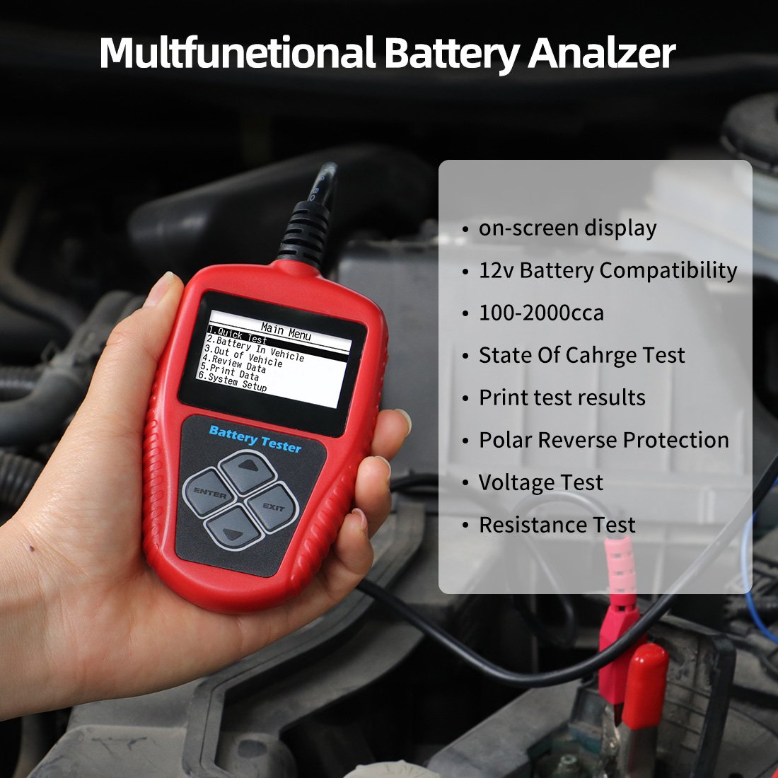 12V Battery tester BA101 CCA Test SOC SOH Current voltage internal resistance health with Print Analyzer