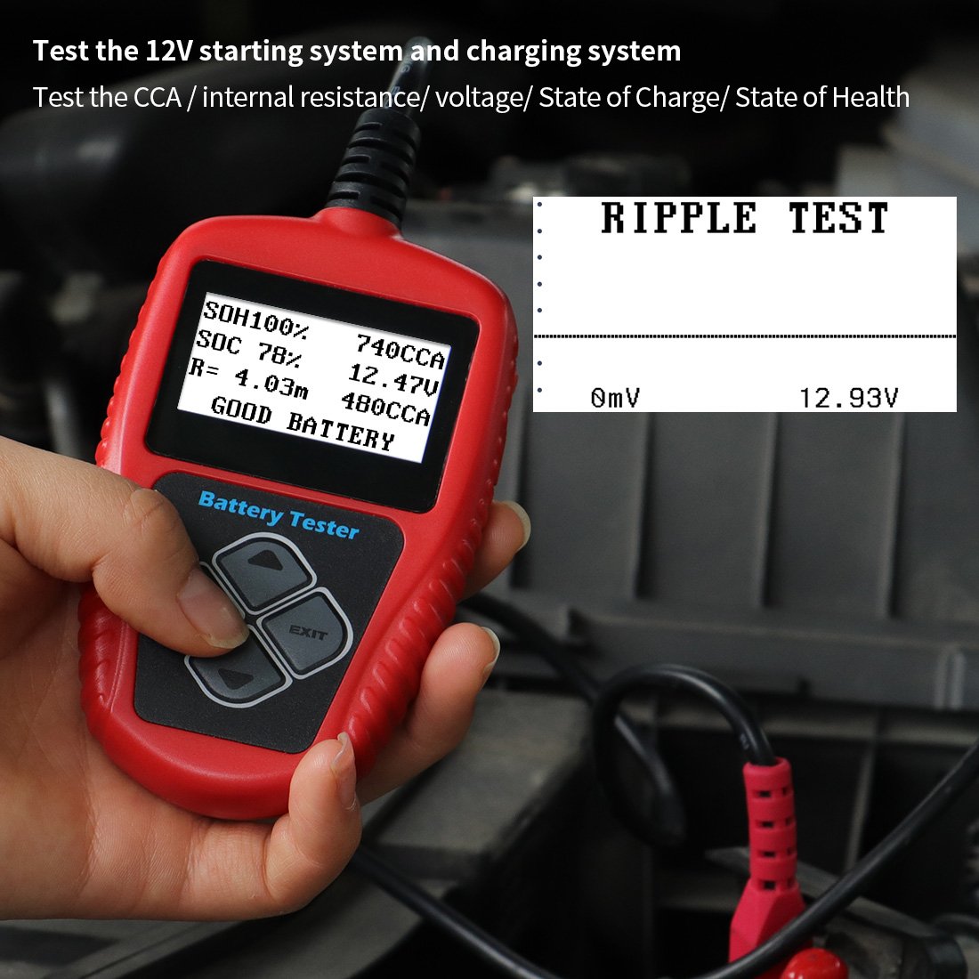 12V Battery tester BA101 CCA Test SOC SOH Current voltage internal resistance health with Print Analyzer