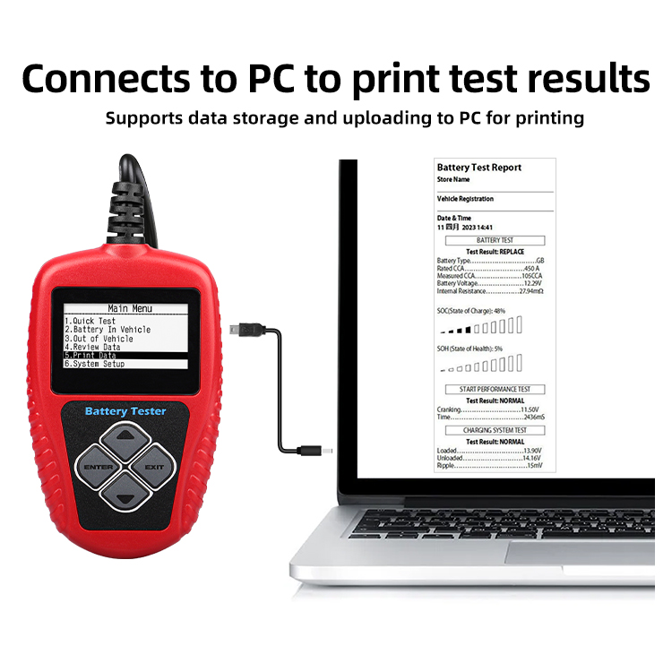 12V Battery tester BA101 CCA Test SOC SOH Current voltage internal resistance health with Print Analyzer