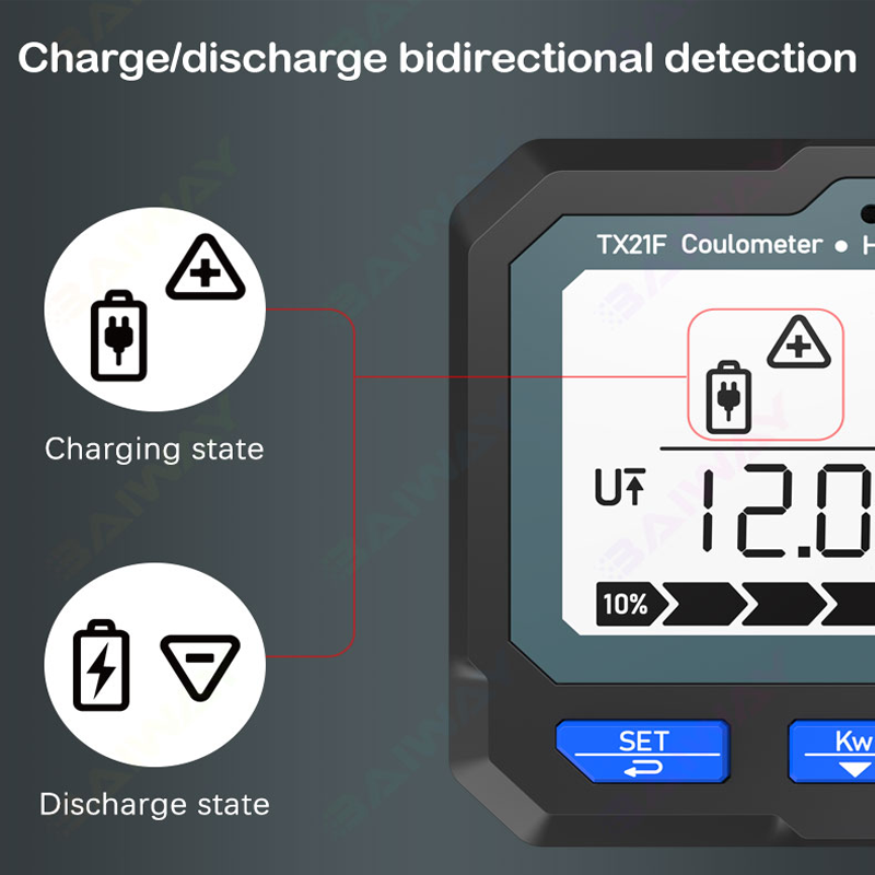 Baiway 8-80V 500A Battery Coulometer Tx21 Professional BT Battery Tester Monitor Battery Capacity Indicator Display