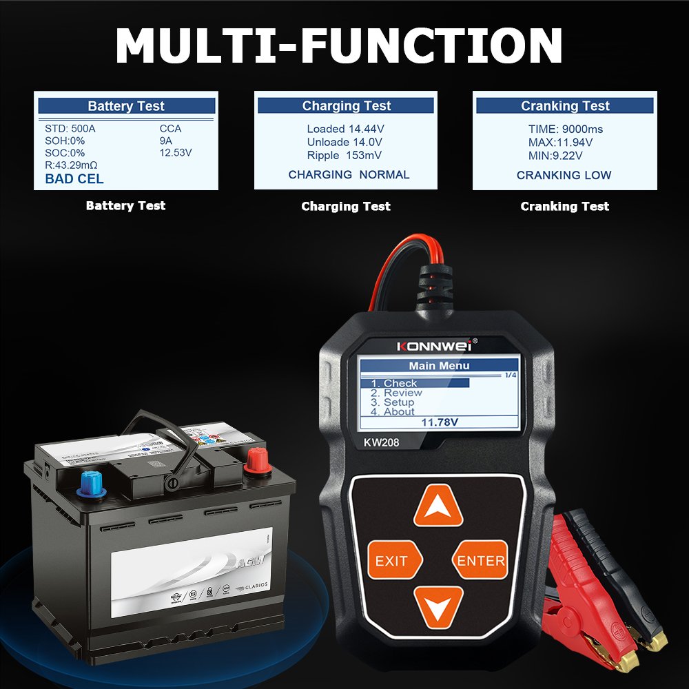 Factory Direct Konnwei KW208 battery tester universal car diagnostic tools Digital Battery Analyzer for 12V car batteries