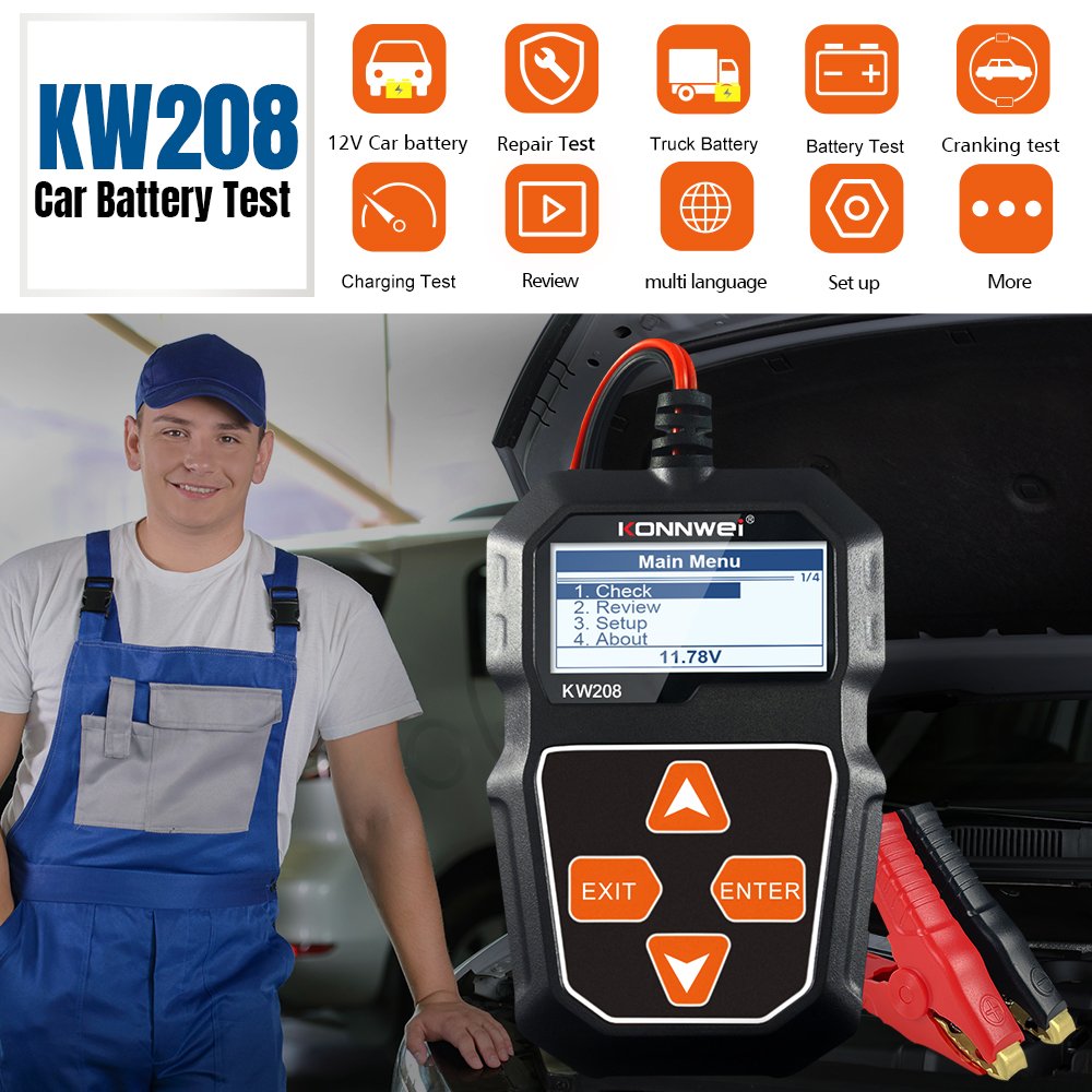 Factory Direct Konnwei KW208 battery tester universal car diagnostic tools Digital Battery Analyzer for 12V car batteries