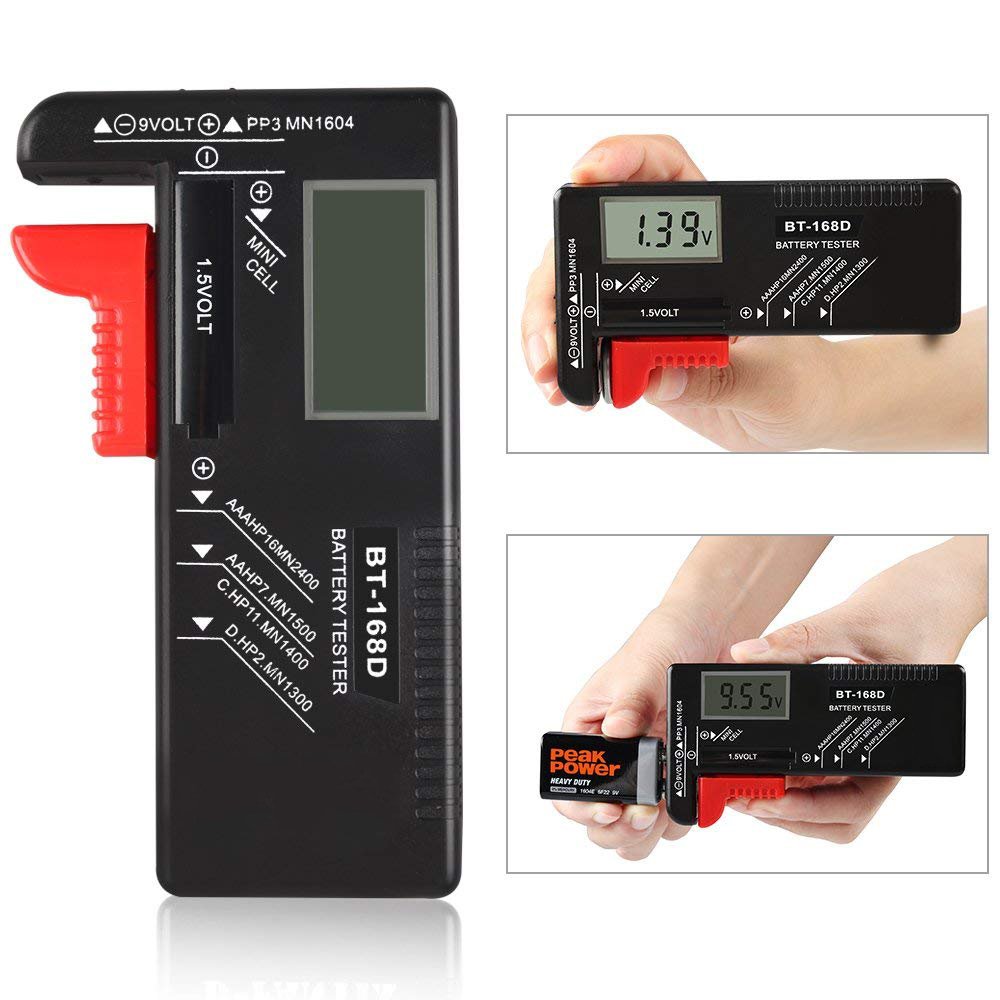 LCD Digital Display 9V/1.5V Batteries Button Cell Battery Volt Test Meter Checker Battery Capacity Tester BT168D