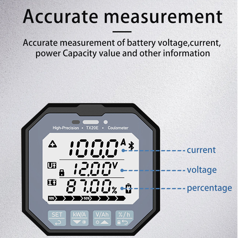 8-80V 50A High Precision Coulometer Display RV Coulomb Display Battery Lithium Battery Charge Meter