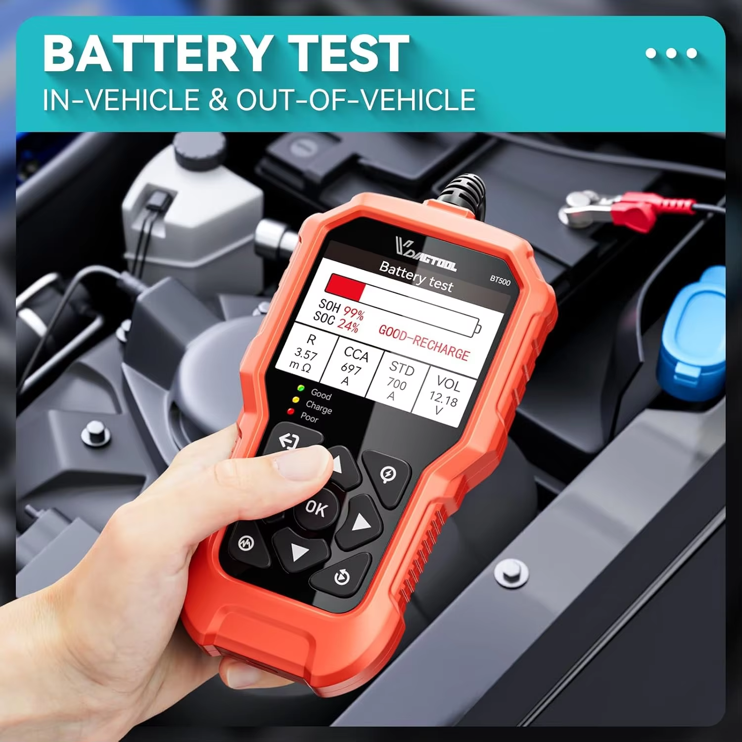 VDIAGTOOL BT500 12V 24V Car Battery Tester 5-3000 CCA Battery Capacitor Analyzer Automotive Cranking Charging Scanner Tools