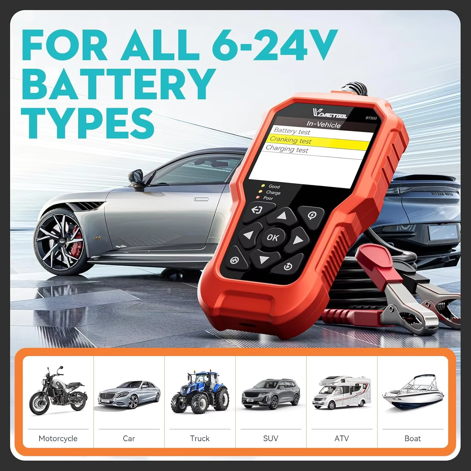 VDIAGTOOL BT500 12V 24V Car Battery Tester 5-3000 CCA Battery Capacitor Analyzer Automotive Cranking Charging Scanner Tools