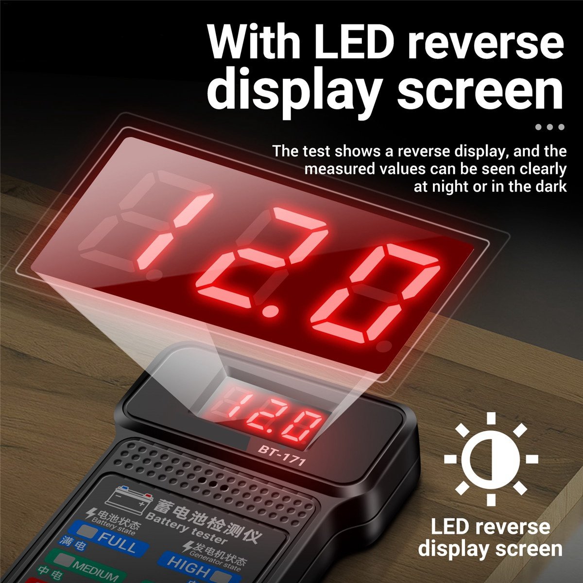 12V Car Battery Tester with LED Reverse Display Dlectrical Tools for Automotive Maintenance Industry Testing