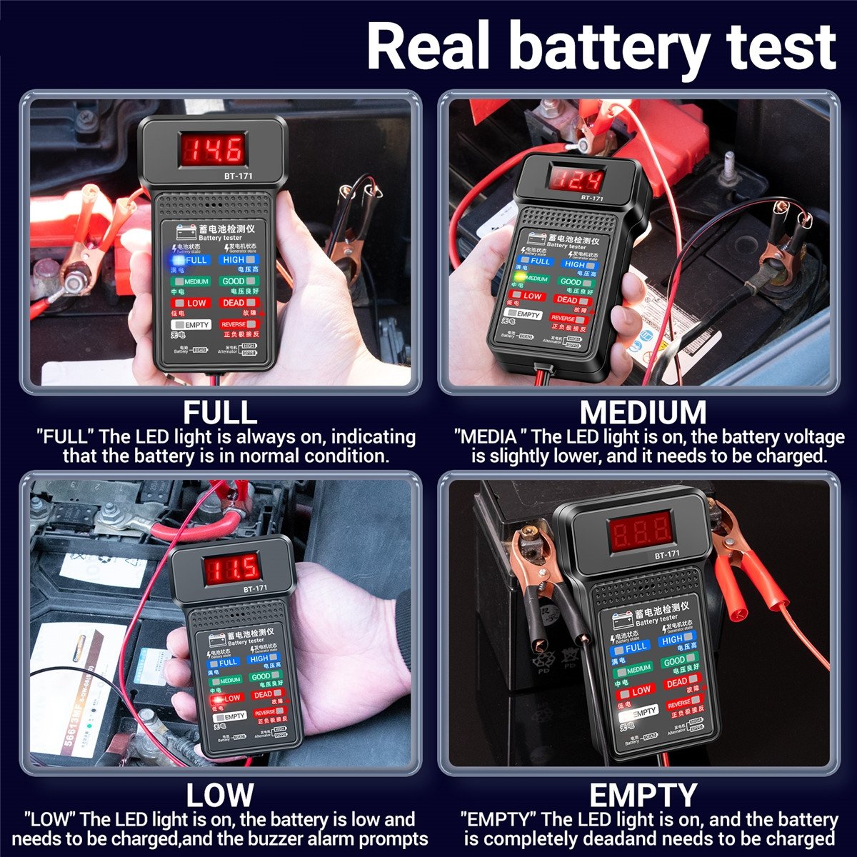 12V Car Battery Tester with LED Reverse Display Dlectrical Tools for Automotive Maintenance Industry Testing