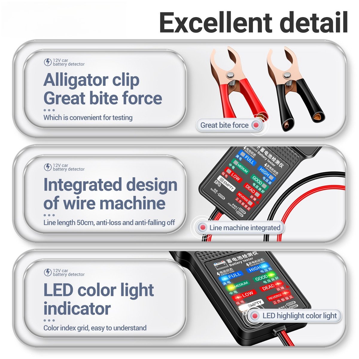 12V Car Battery Tester with LED Reverse Display Dlectrical Tools for Automotive Maintenance Industry Testing