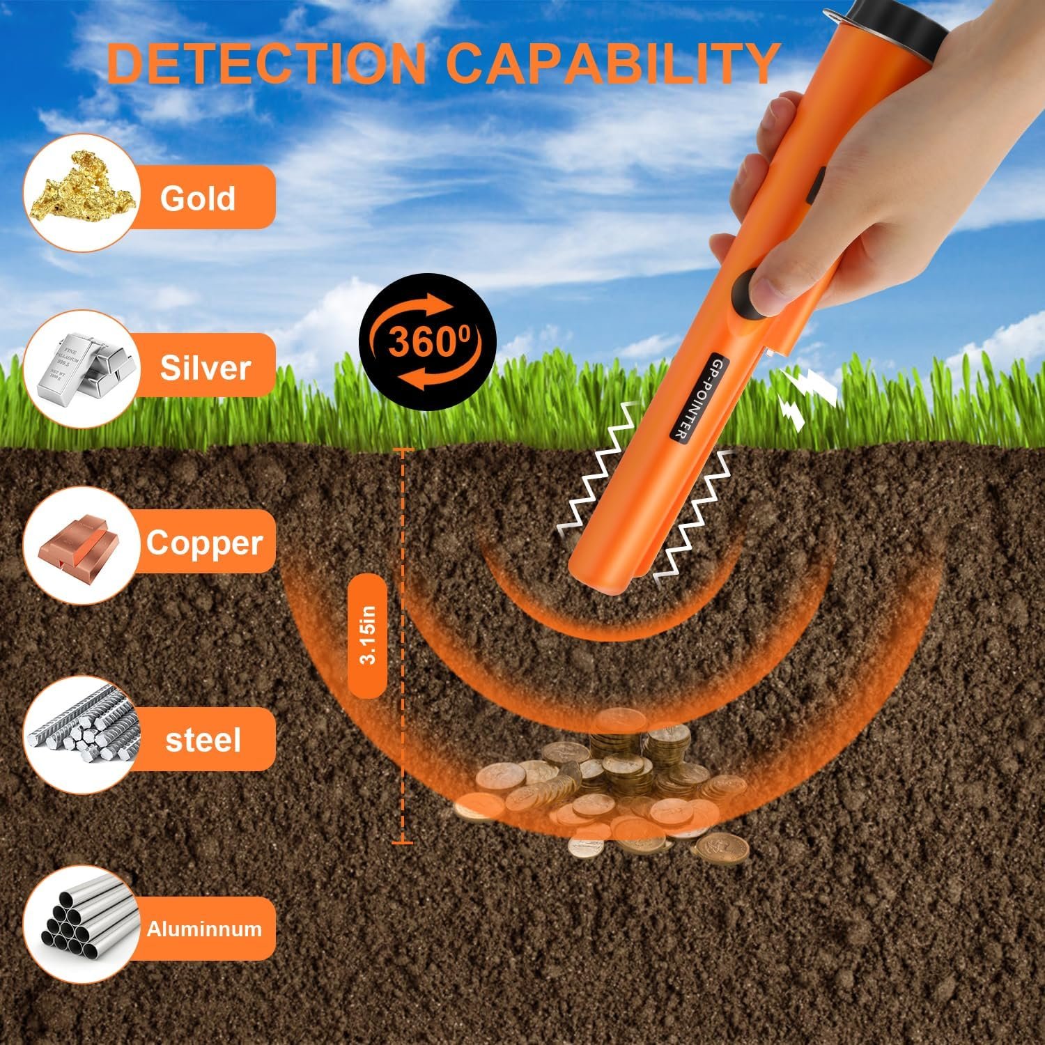 High Quality GP Pointer for Gold and Silver Coins Gold Testing Equipment Hot Selling Handheld Waterproof Led Gold Metal Detector