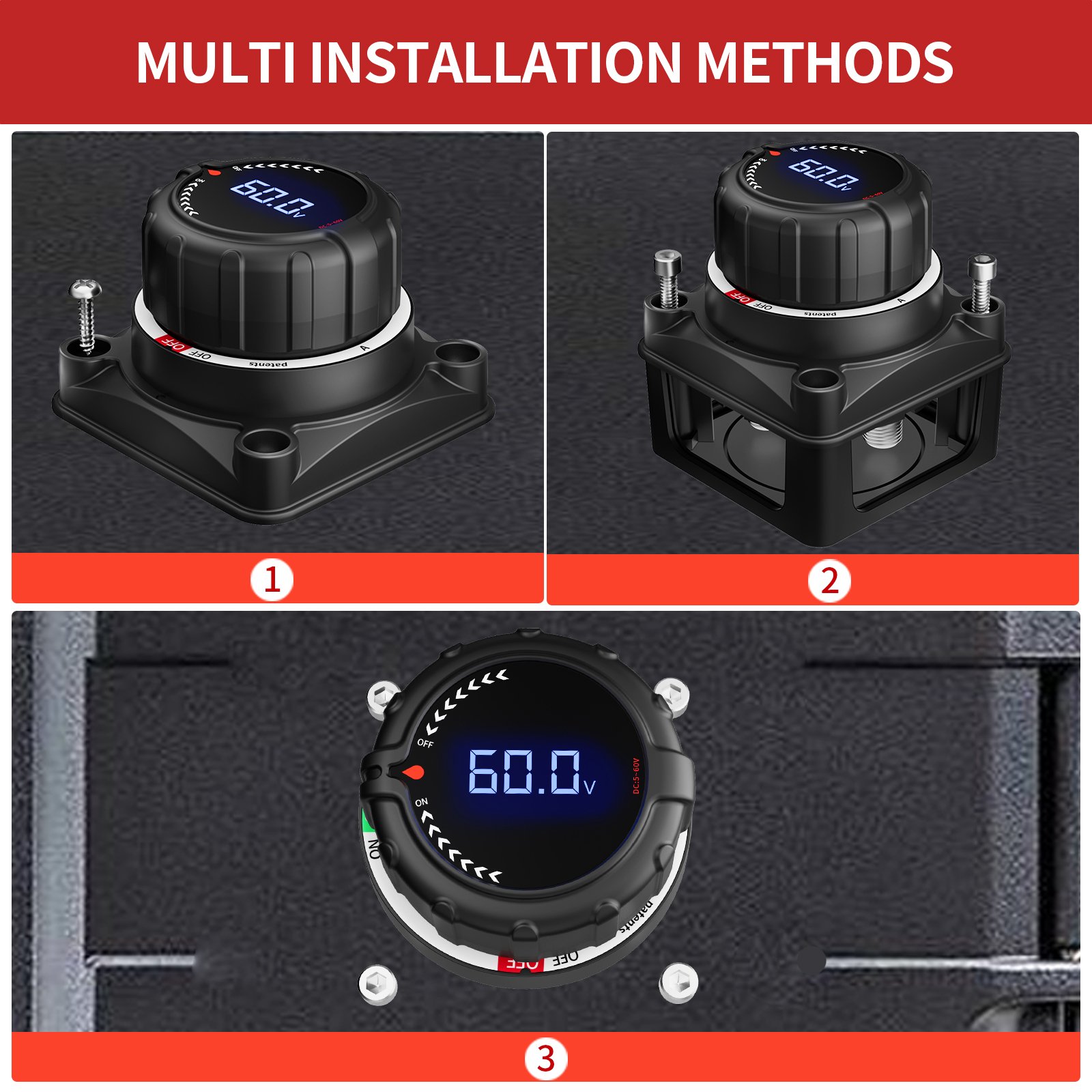 Upgrade Battery Disconnect Switch with Voltmeter, DC 5-60V Master Isolator Cut/Shut Off Switch for Marine Boat Car Truck Camper