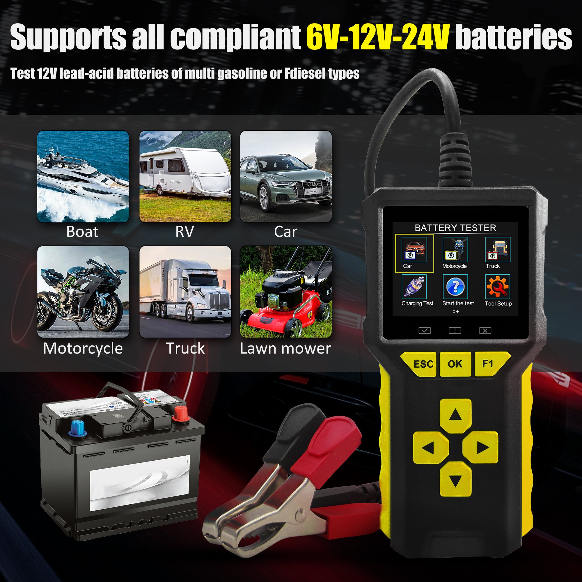 2023 Acclope New Design BT80 2 in 1 OBD II/EOBD Vehicle Fault Diagnostic Tool Plus 12V/24V Battery Tester Analyzer