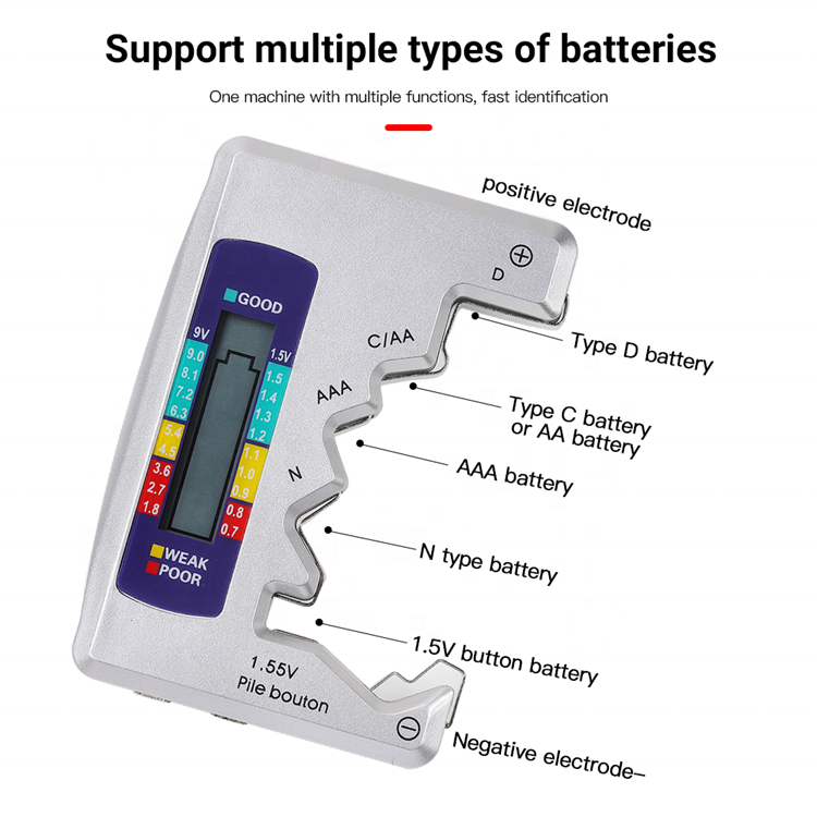 Universal Battery Tester LCD Digital Battery Capacity Tester C D N AA AAA 9V 1.5V Battery Detector Capacitance Diagnostic Tool