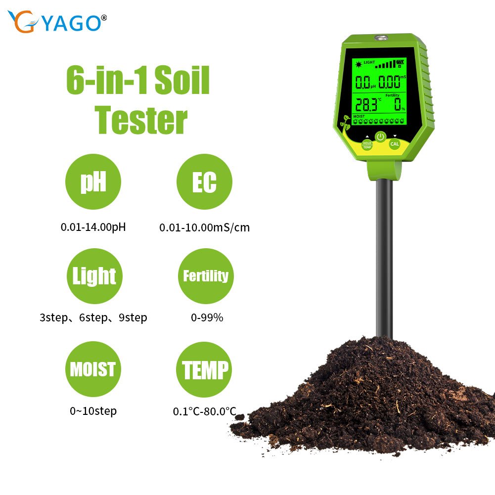 Factory High Quality 6- in -1 soil tester soil /EC/humidity/Fertility/Light /temperature Soil ph Meter