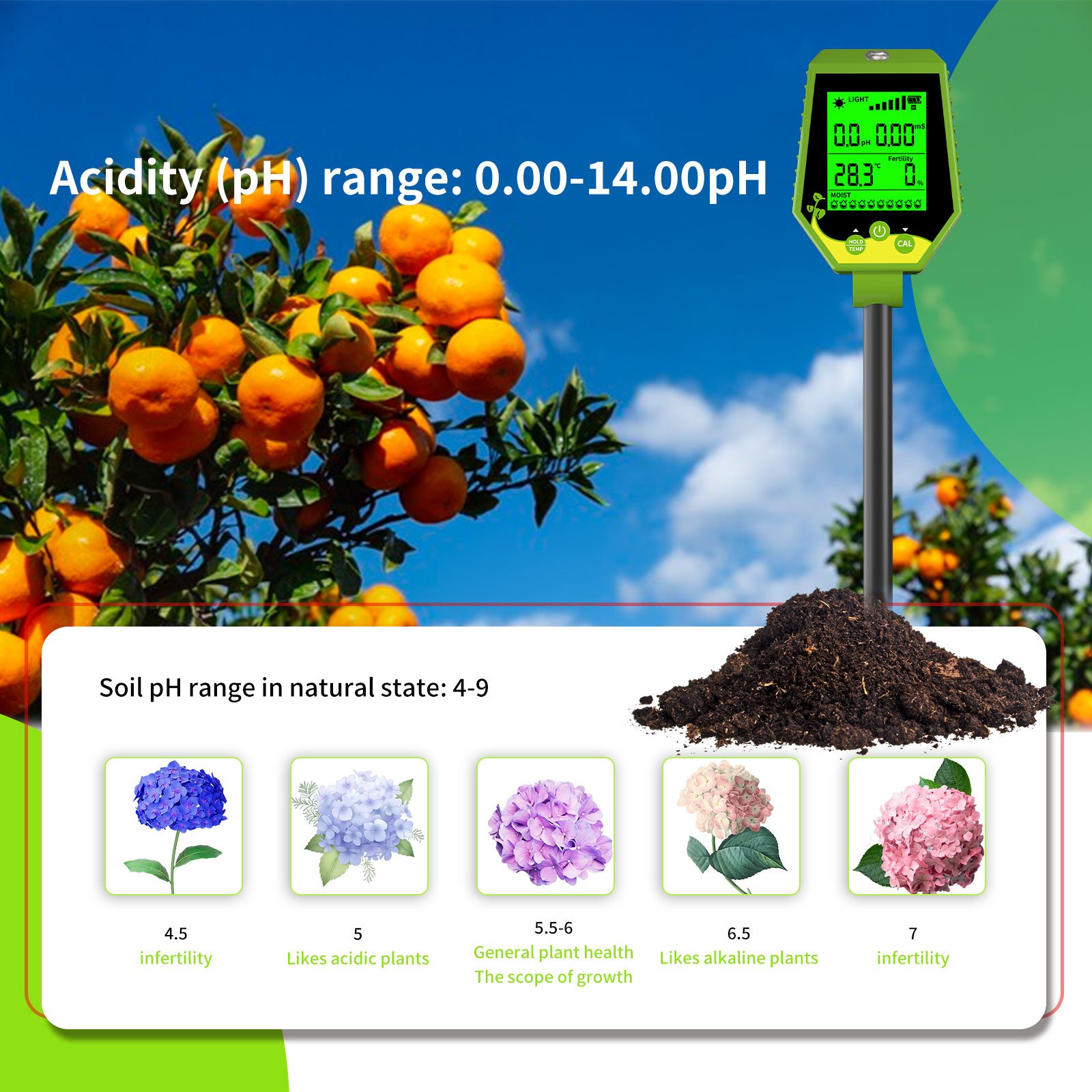 Factory High Quality 6- in -1 soil tester soil /EC/humidity/Fertility/Light /temperature Soil ph Meter