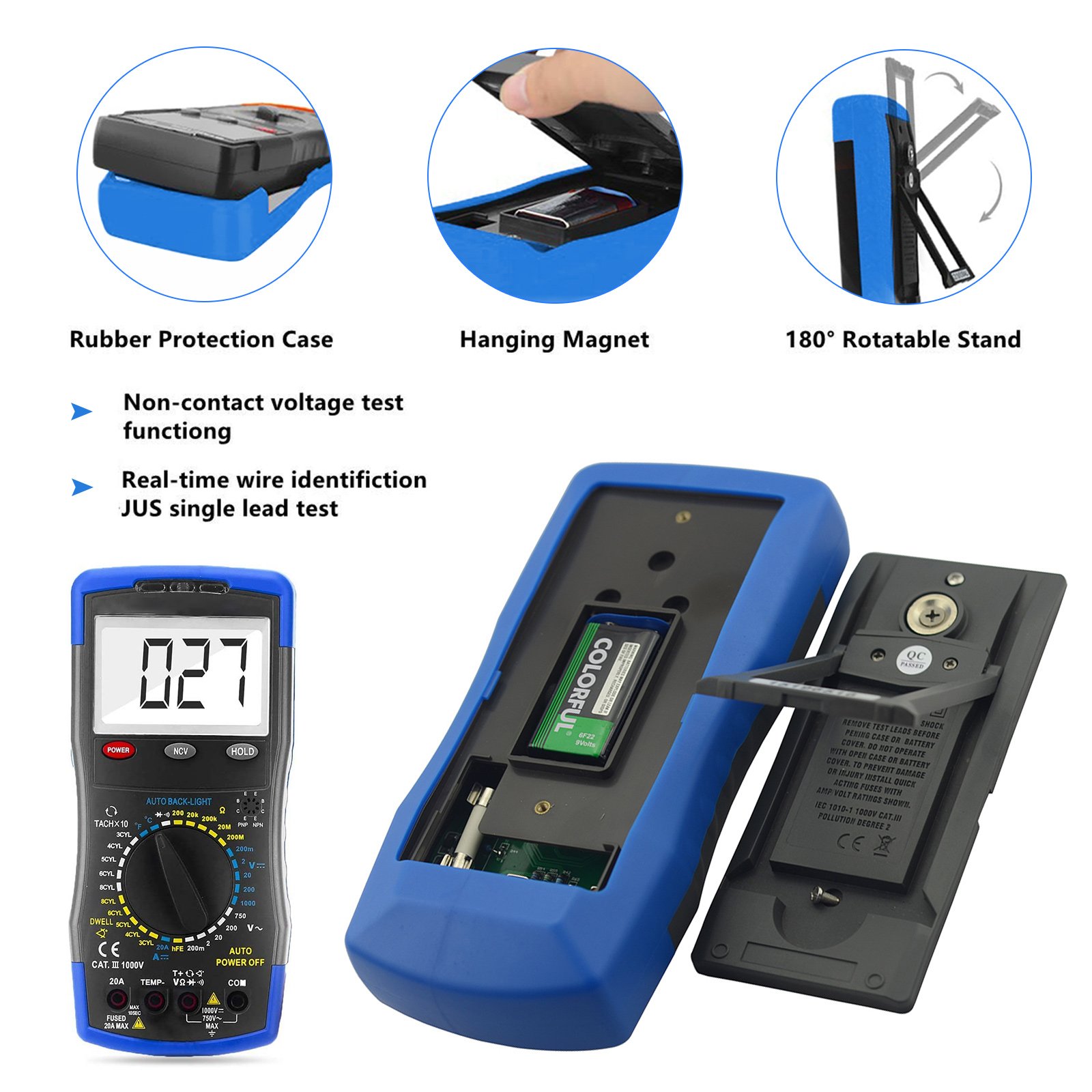 HoldPeak HP-770J, Battery-powered handheld LCD digital multi-meter designed for automotive repair.