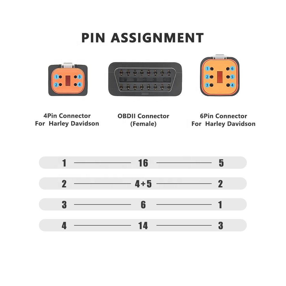 Harley 6-pin to 16 pin OBD 2 extension cable 4-pin male and female motorcycle diagnostic tool Moto OBD connector