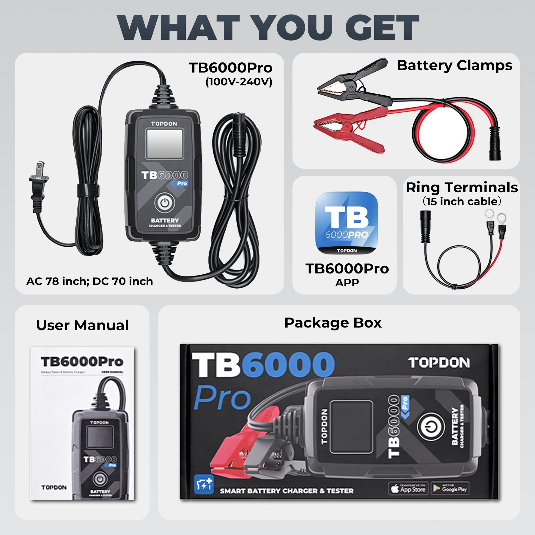 TOPDON FIRST NEW DEVELOP TB6000 PRO 2 IN 1 6V 12V Lead Acid Lithium Lifepo4 Car Motorcycle Vehicles Battery Charger and Tester