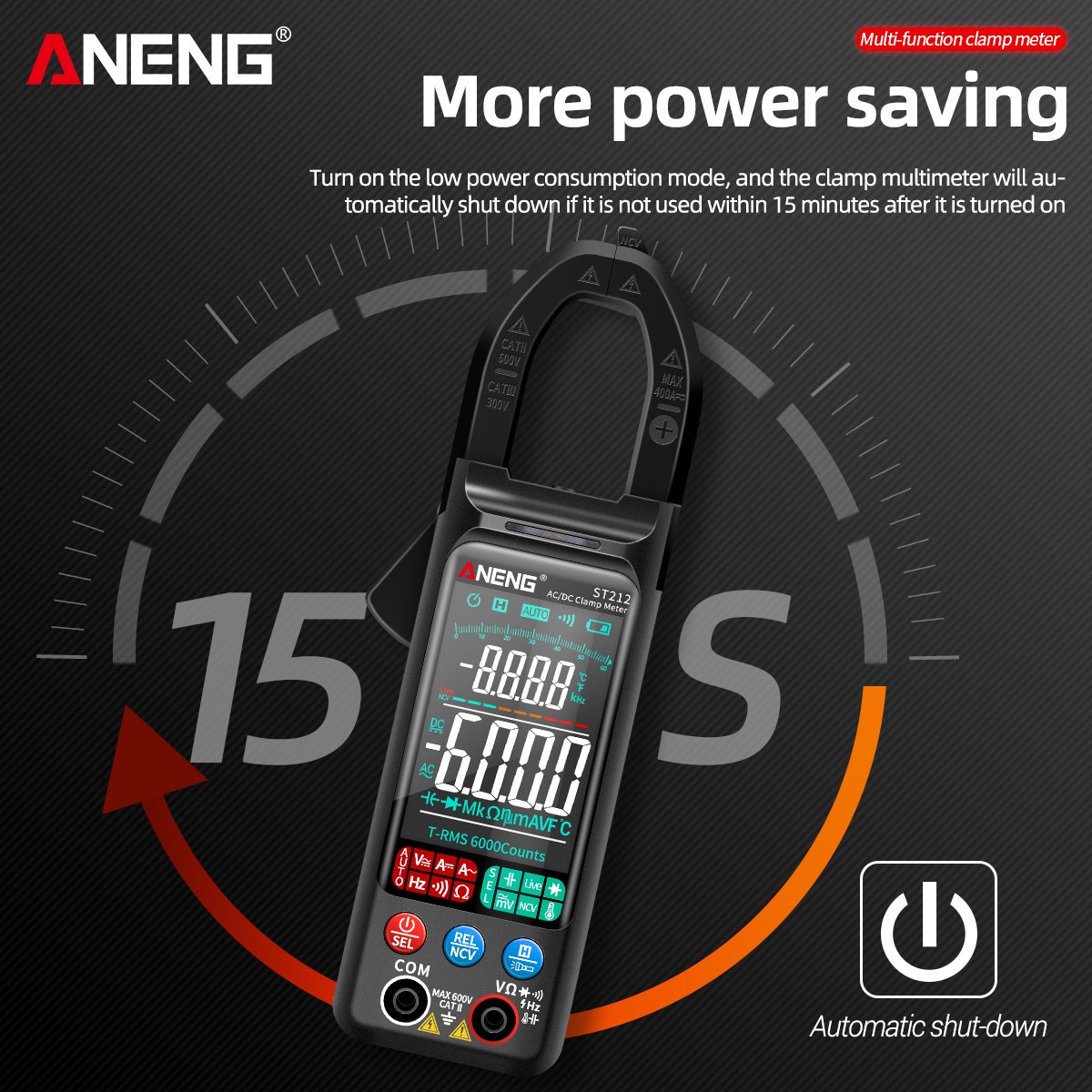 ANENG ST212 Digital Clamp Meter 6000 Counts DC/AC Current 400A Amp Multimeter Large Color Screen Voltage Tester Car Hz NCV Ohm