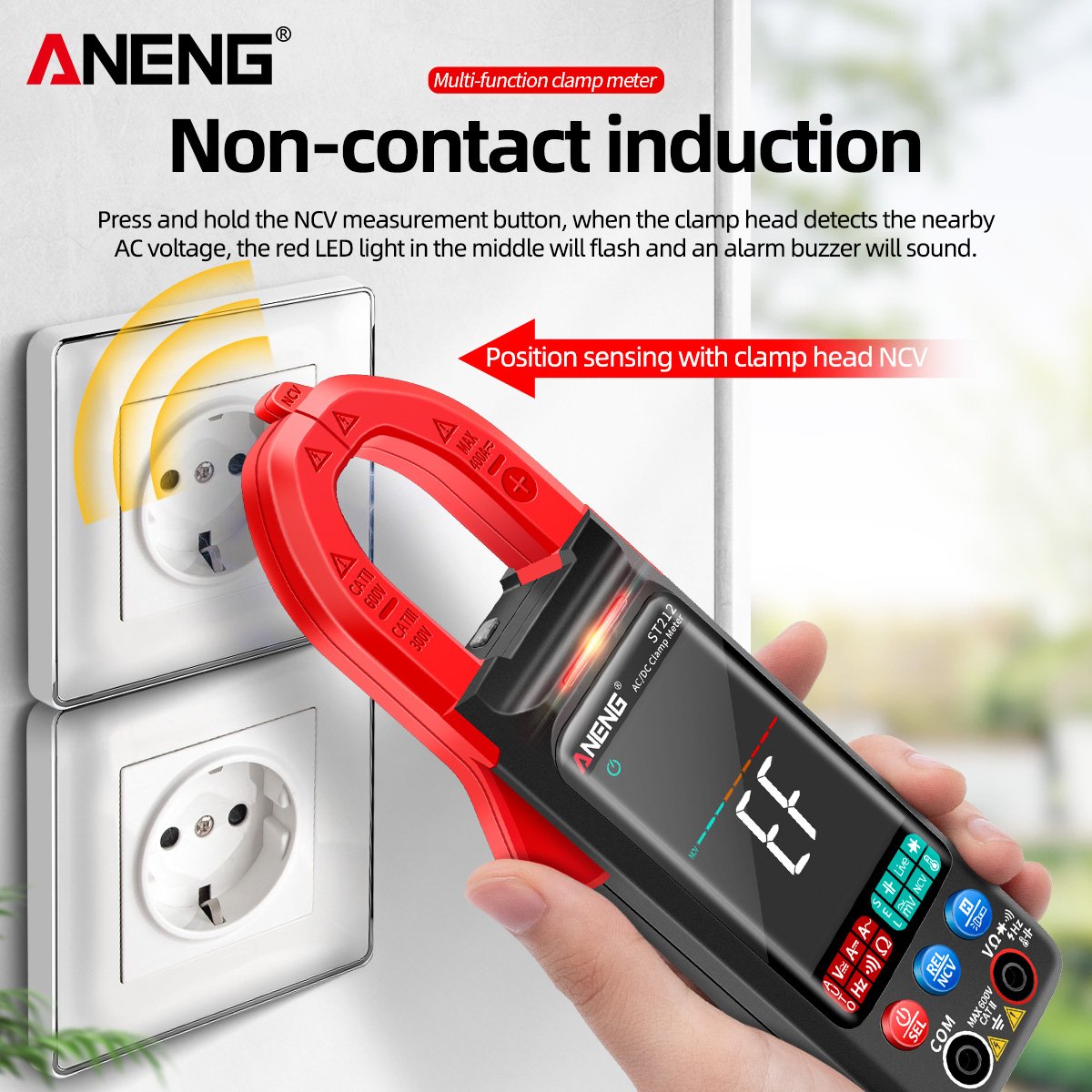 ANENG ST212 Digital Clamp Meter 6000 Counts DC/AC Current 400A Amp Multimeter Large Color Screen Voltage Tester Car Hz NCV Ohm