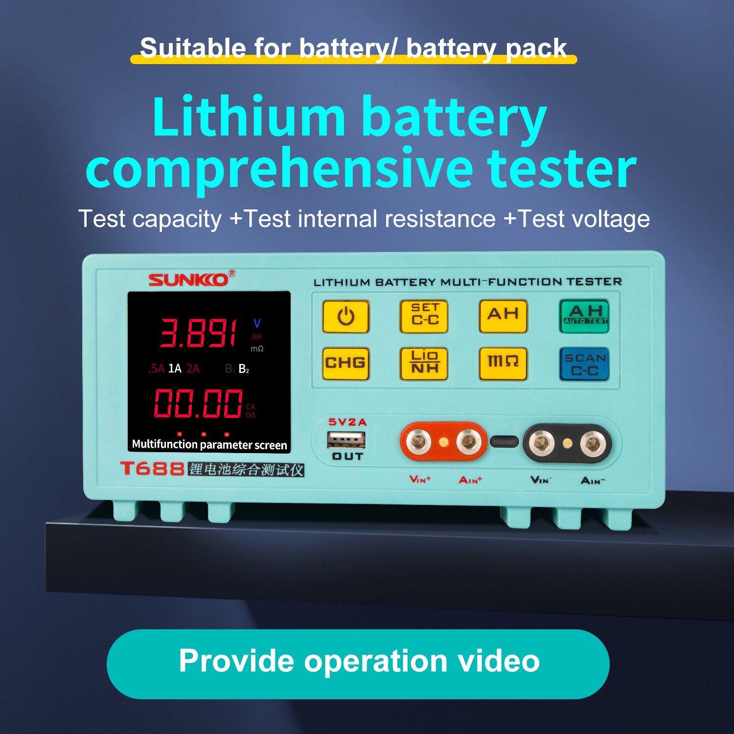 SUNKKO T-688 Comprehensive Tester Lithium Battery Capacity Voltage Internal Resistance Charge and Discharge aging Tester