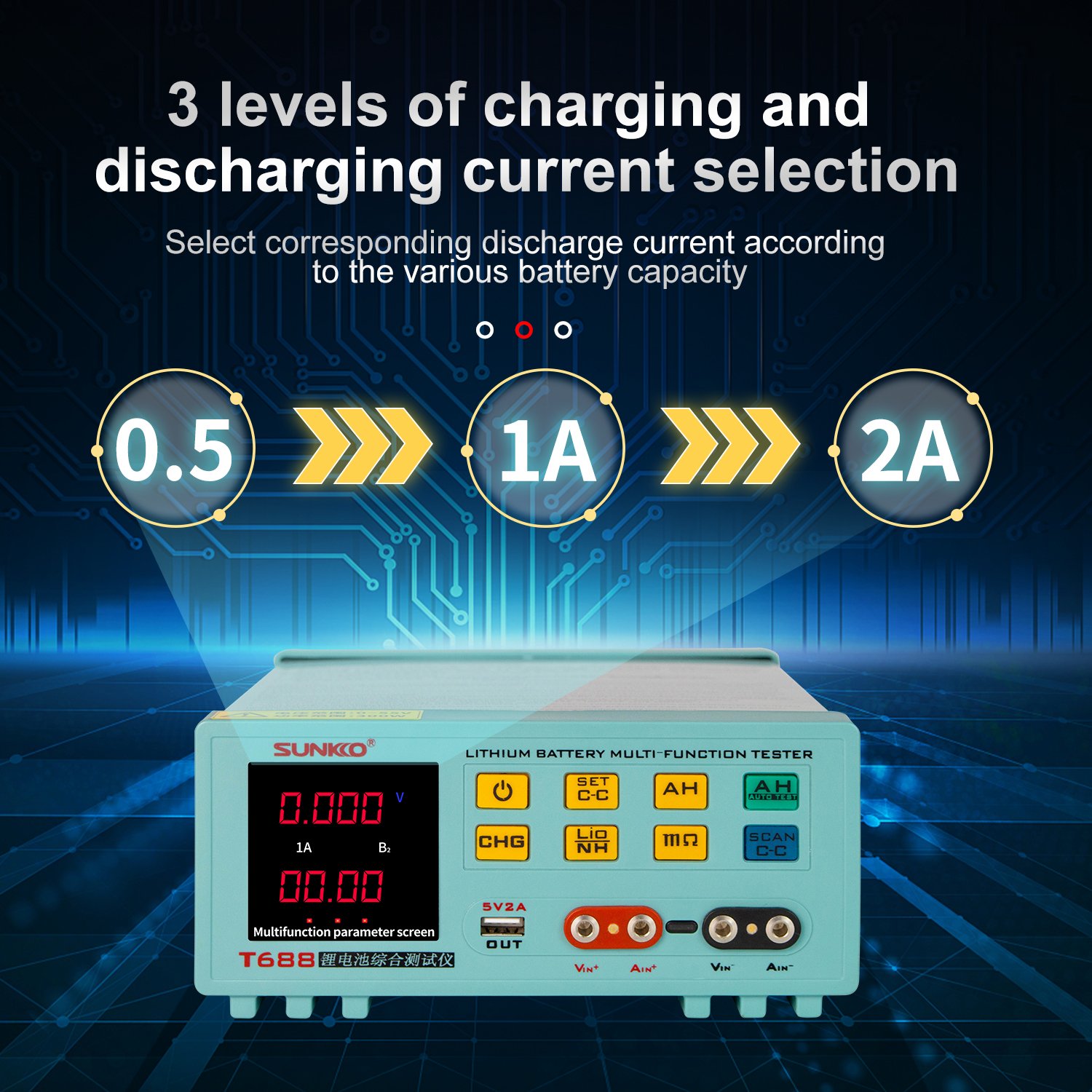 SUNKKO T-688 Comprehensive Tester Lithium Battery Capacity Voltage Internal Resistance Charge and Discharge aging Tester