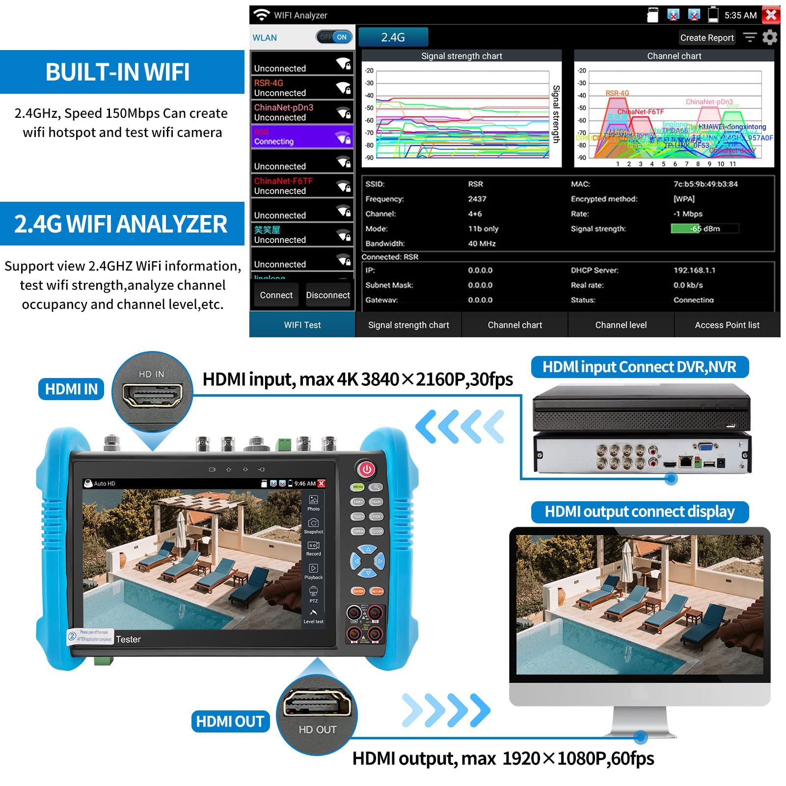 Ipc9800 Movtcadhs Camera Tester Digital Multimeter Optical Power Meter Tdr Cable Test Video Level Meter Digital Cable Tracer