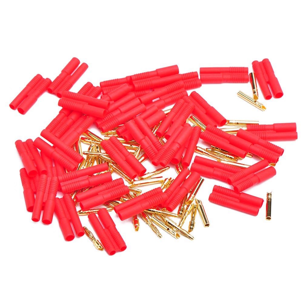 2.0mm Red Housing Gold bullet Banana Plug connector with protector for rc lipo battery