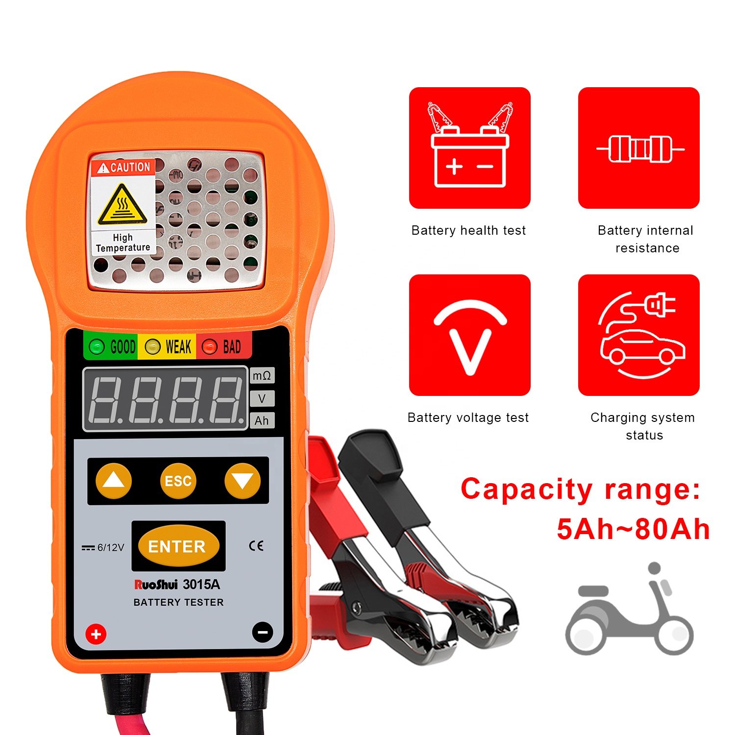 RuoShui 3015A RTS Battery Tester Battery Detector Meter Charger Analyzer 12V for Vehicle Voltage Test Charging Cricut Load Tools