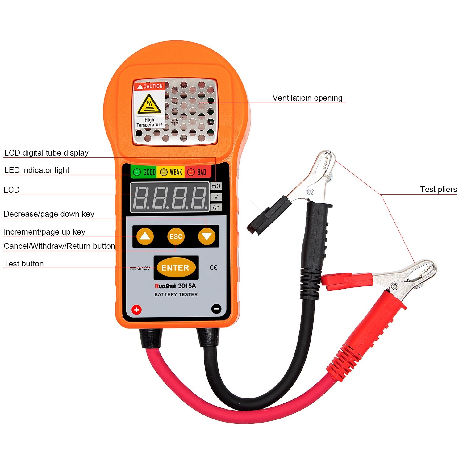 RuoShui 3015A RTS Battery Tester Battery Detector Meter Charger Analyzer 12V for Vehicle Voltage Test Charging Cricut Load Tools