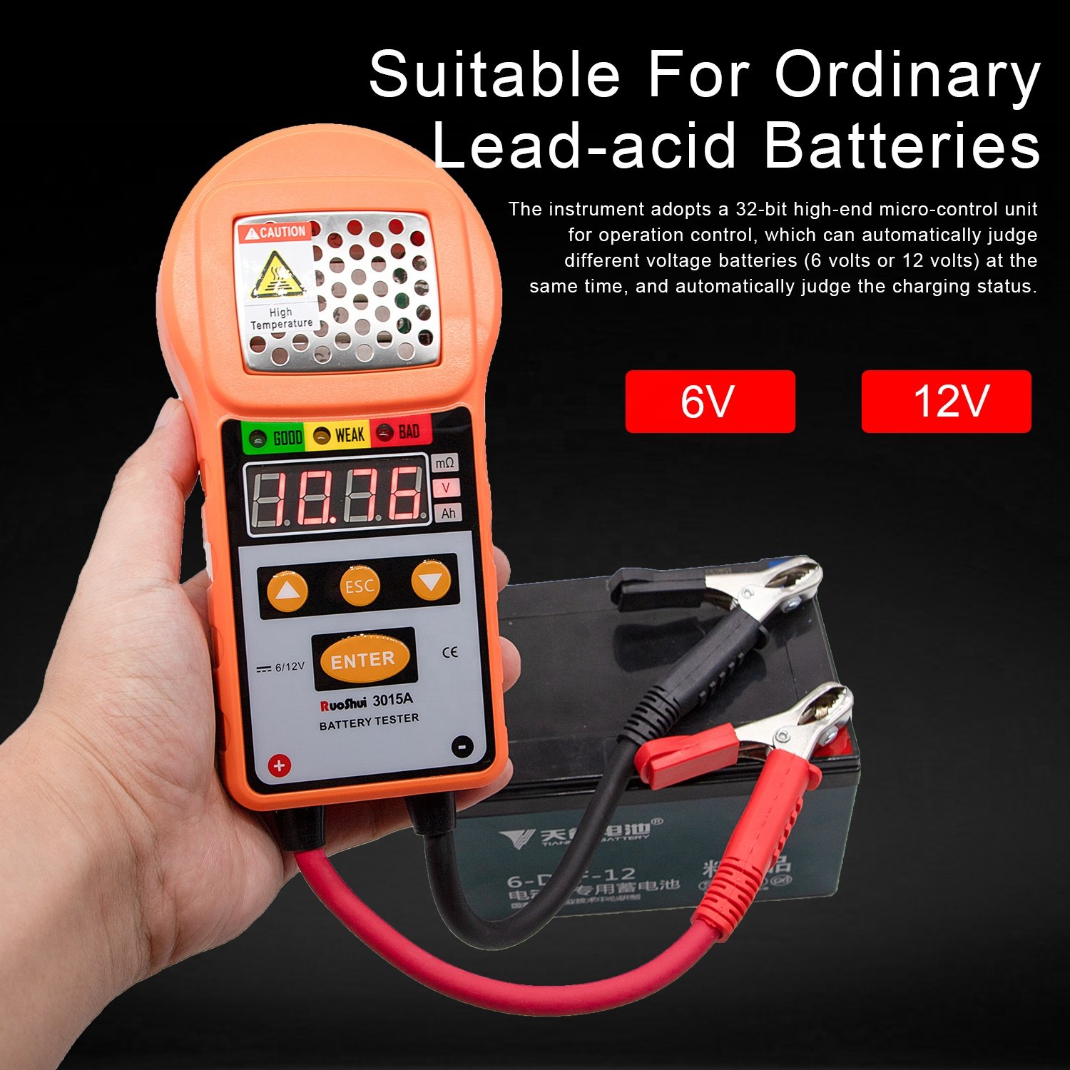 RuoShui 3015A RTS Battery Tester Battery Detector Meter Charger Analyzer 12V for Vehicle Voltage Test Charging Cricut Load Tools