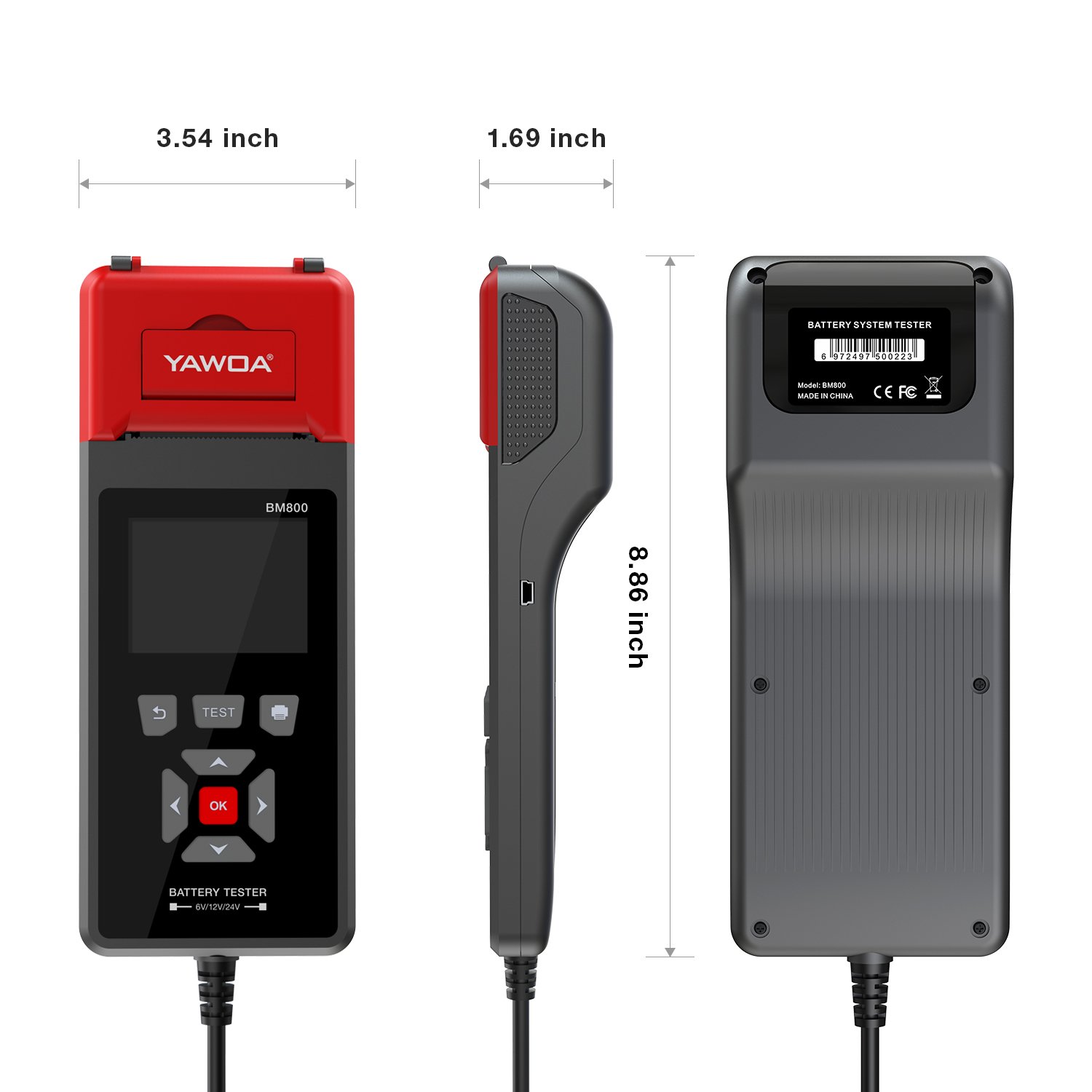 YAWOA BM800 Car Motorcycle Battery Tester 6V 12V 24V Voltage Charger Analyzer With Printing Function car scanner diagnostic tool