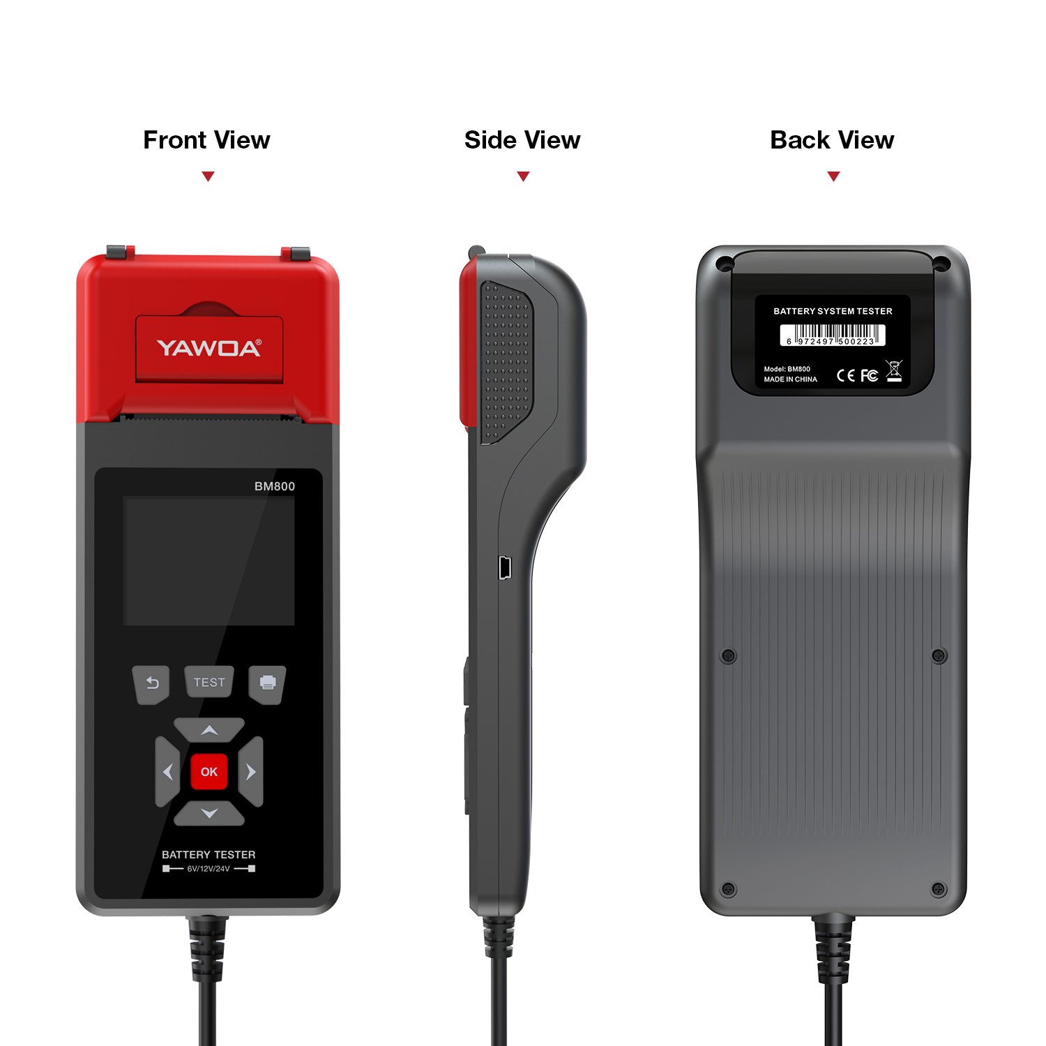 YAWOA BM800 Car Motorcycle Battery Tester 6V 12V 24V Voltage Charger Analyzer With Printing Function car scanner diagnostic tool