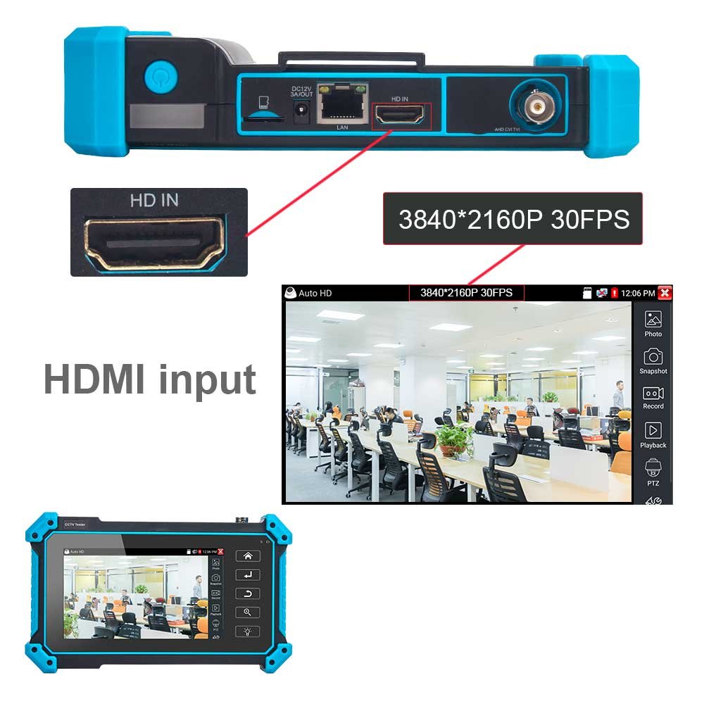 IPC5200C IPC Tester 8MP/AHD/CVI/TV/SDI CCTV Tester with HDMI VGA Input 5.4in CCTV Monitor for IP Camera Tester