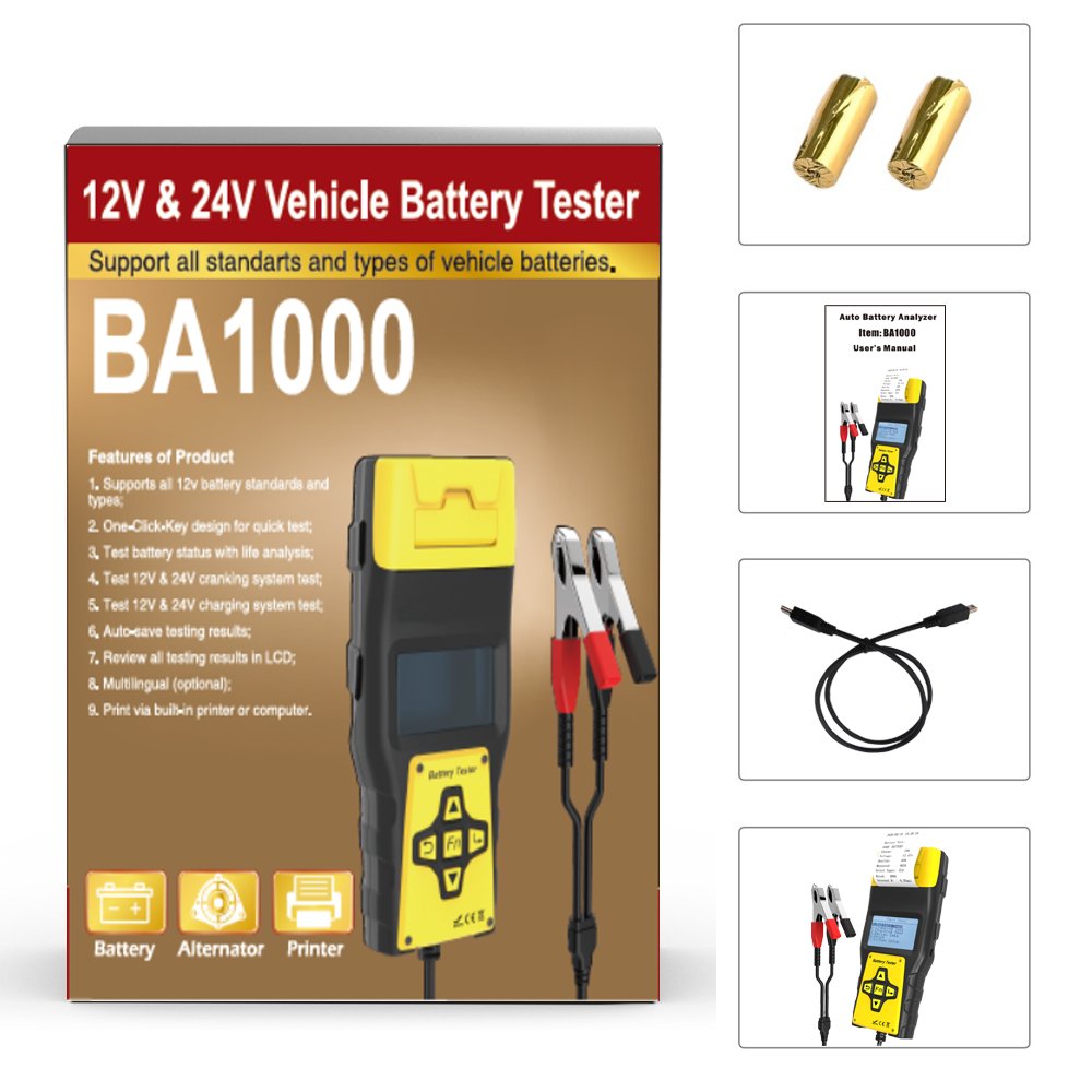 12V/24V Auto Battery Tester with Printer 100-2000 CCA Car Battery Analyzer Auto Cranking and Charging System Test Tool