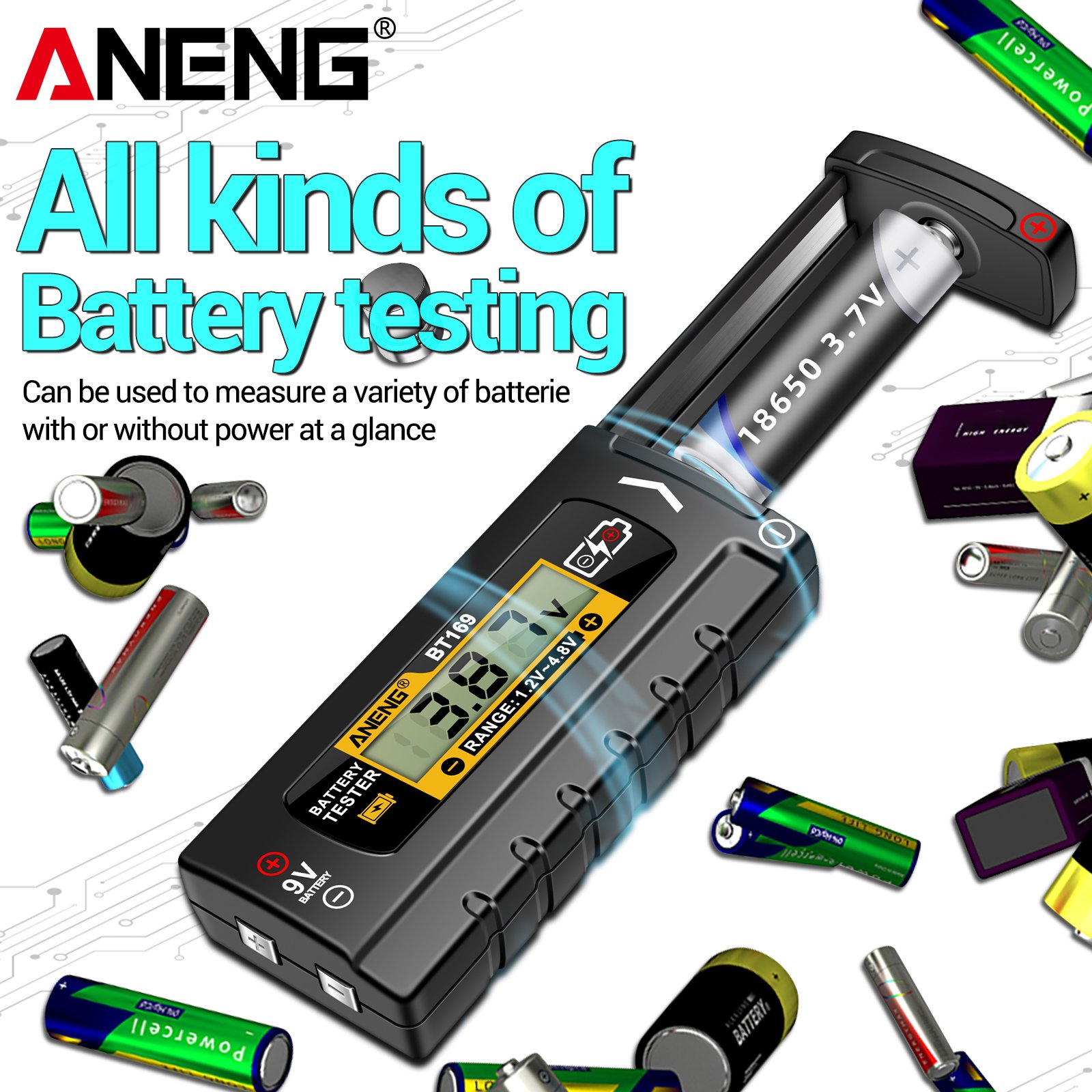 ANENG BT169 Battery Tester Digital Display Screen MultipleMeasurements No power required Portable ABS Plastic Tester Tools