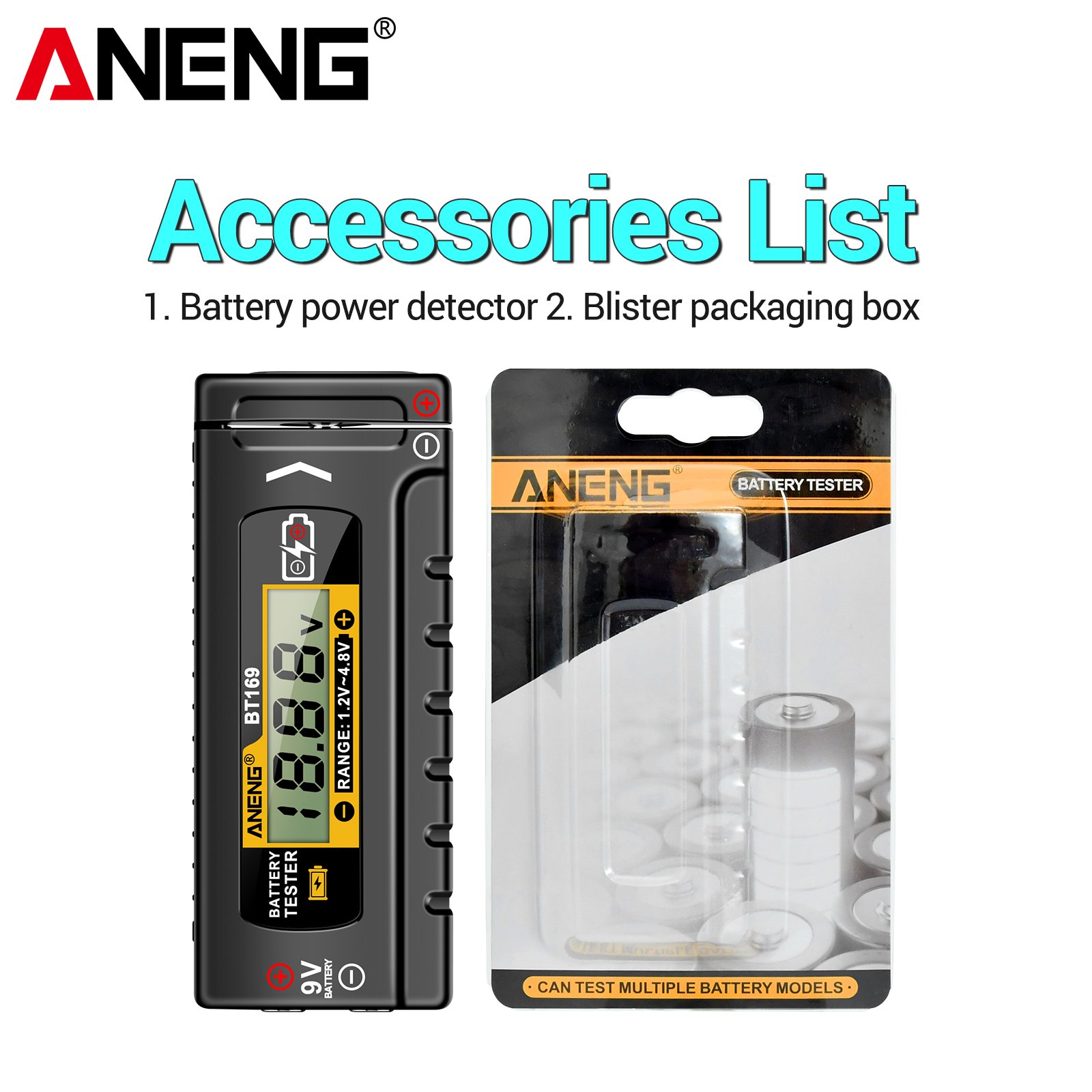 ANENG BT169 Battery Tester Digital Display Screen MultipleMeasurements No power required Portable ABS Plastic Tester Tools