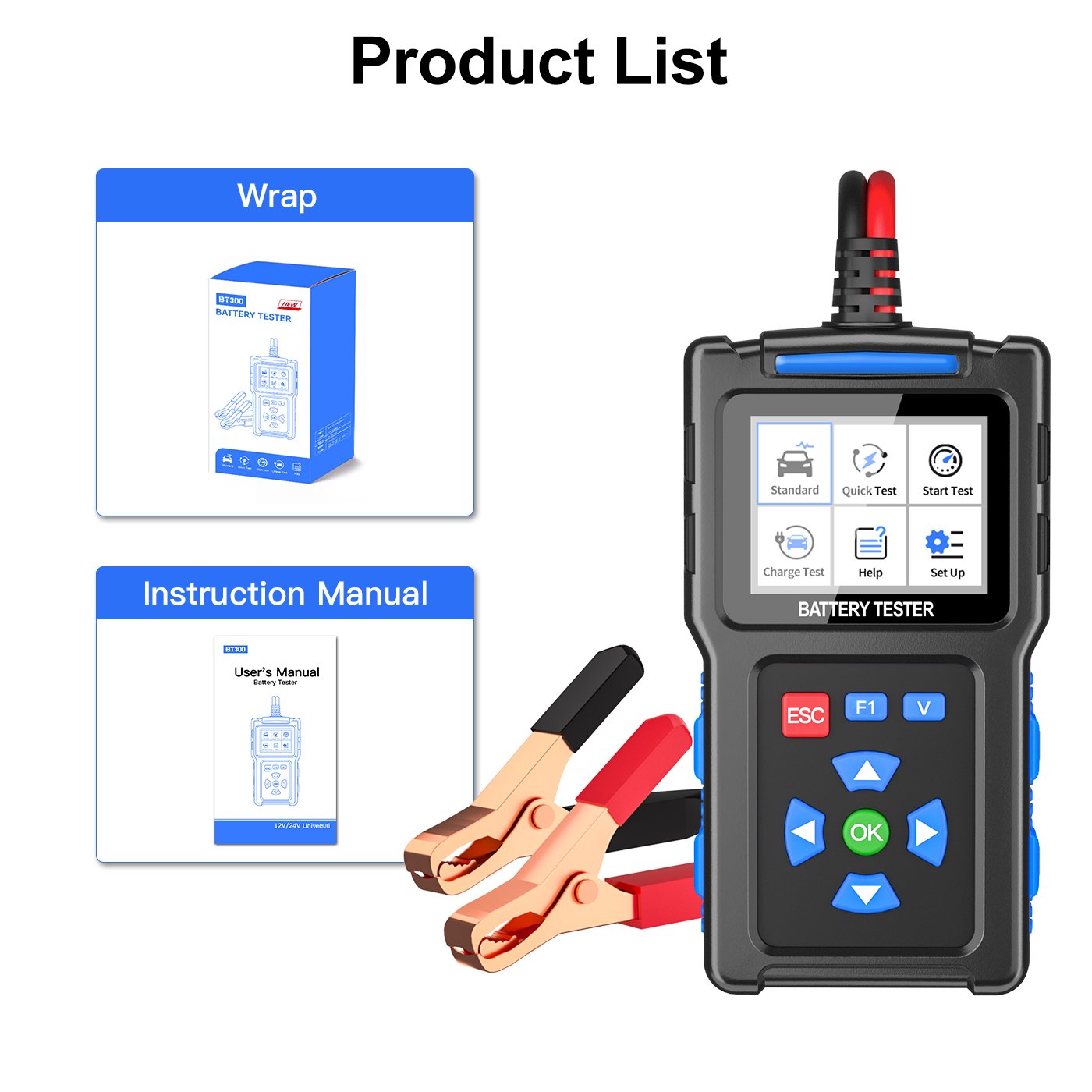 BT300 Car Battery Tester Small Clip 12V/24V Buss Boat For Garage Workshop Auto Mechanical Cars Inspection Tools Battery Testers