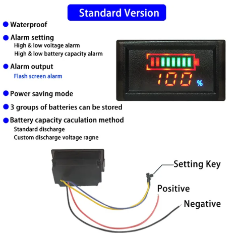 DC6-120V Lead Acid Battery Voltage Meter Lithium Battery Capacity display LED Digital Waterproof Battery Indicator for YB28VE-W