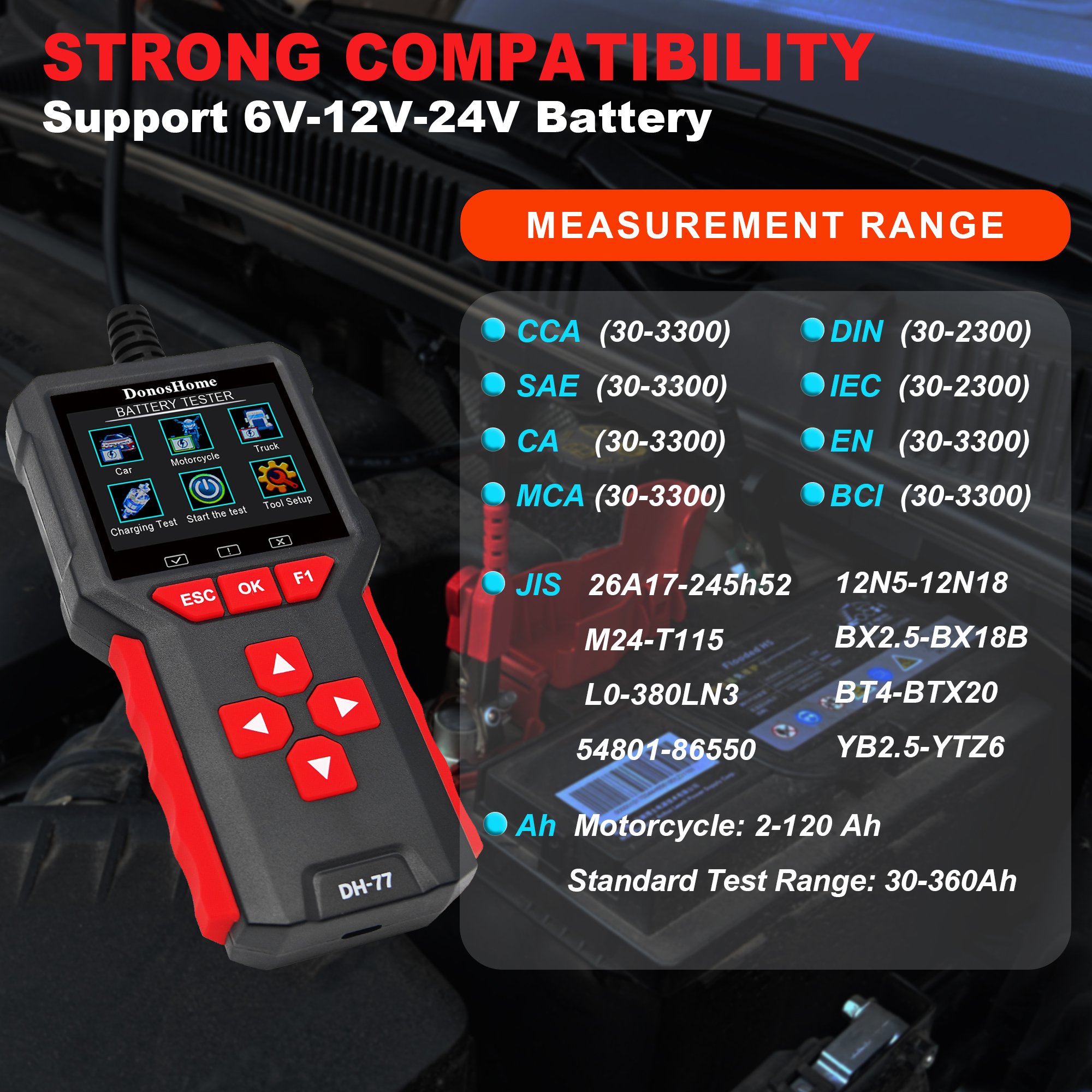 OBD2 Scanner & Battery Tester 2 in 1 EOBD Diagnostic Tool Engine Code Reader EVAP DTC On-Board Monitoring Test Charging Test