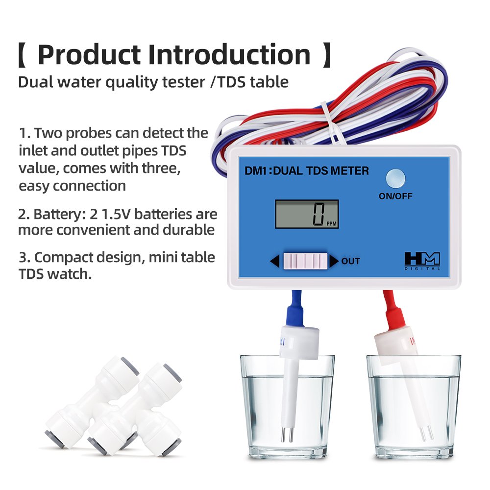 New Arrivals TDS Tester Online Water Quality Detector Meter Digital DM1 Dual TDS Monitor With Inlet/Outlet Dual Probe