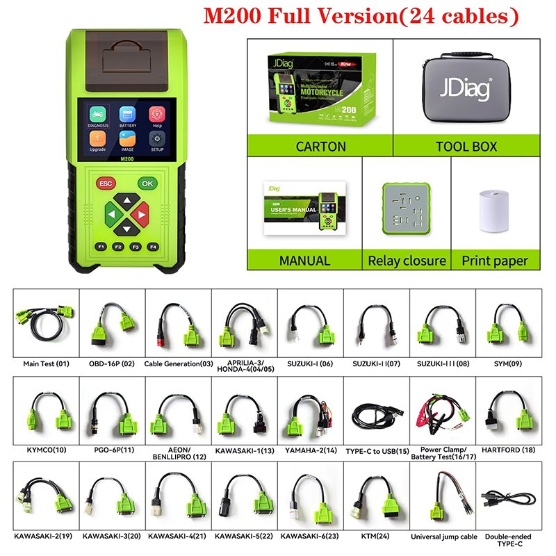 M200 Pro Full Version Multilingual universal motorcycle scanner 24 Cable motorcycle scanners motorcycles battery tester