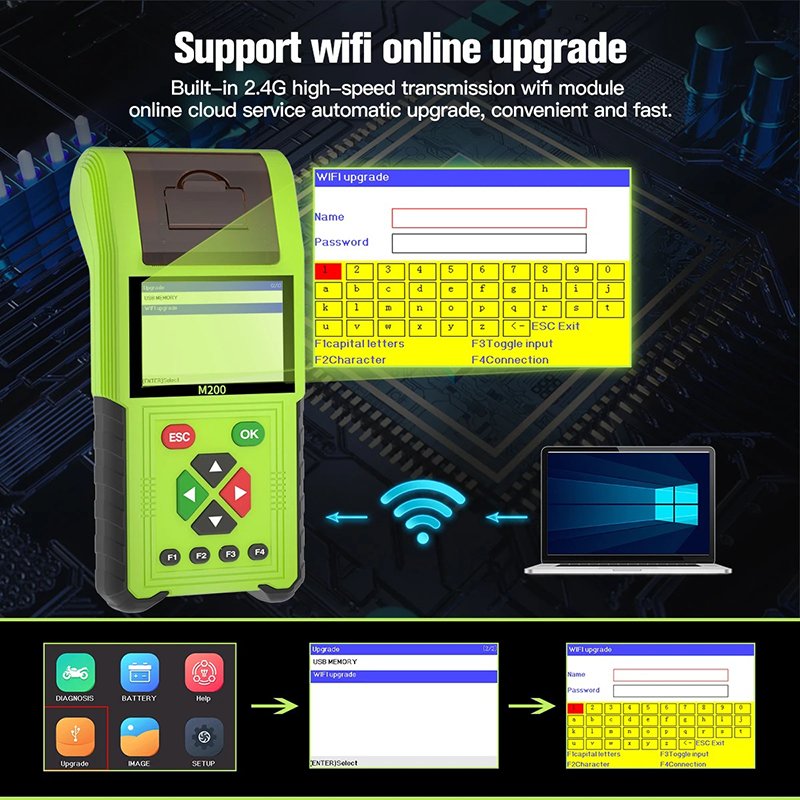 M200 Pro Full Version Multilingual universal motorcycle scanner 24 Cable motorcycle scanners motorcycles battery tester