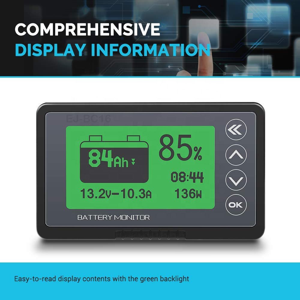 EJ-BC16 500A smart shunt Battery monitores lcd for lithium RV Colf cart electric motorcycle scooter