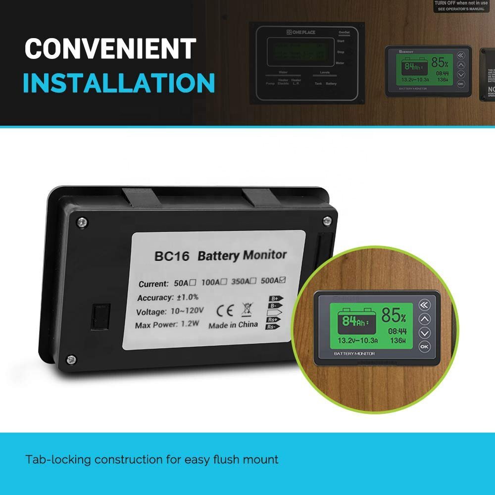 EJ-BC16 500A smart shunt Battery monitores lcd for lithium RV Colf cart electric motorcycle scooter