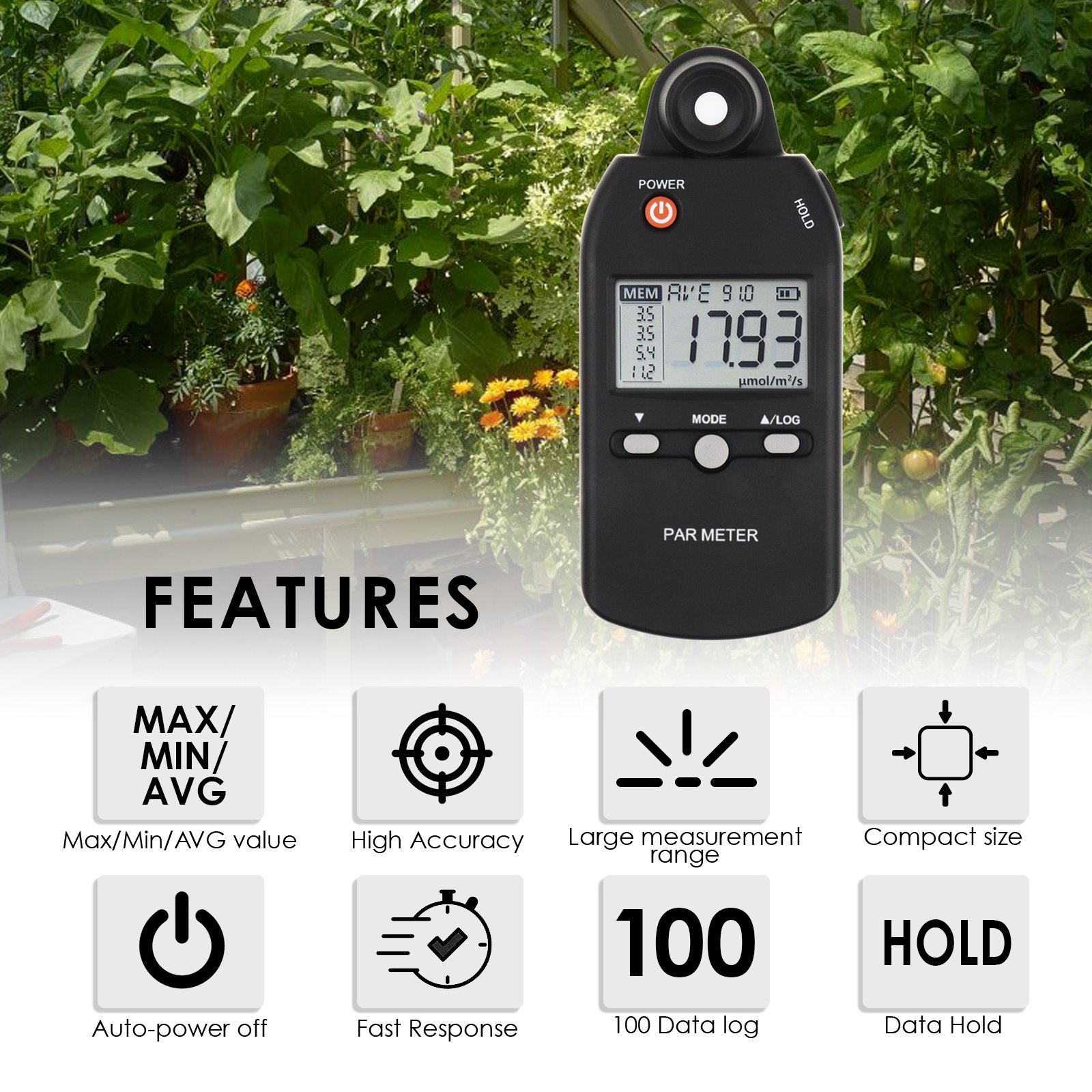 Digital PAR Meter Full-Spectrum Quantum PPFD Tester for Plant Photosynthetic Activity Measurement(OEM Packaging Available)